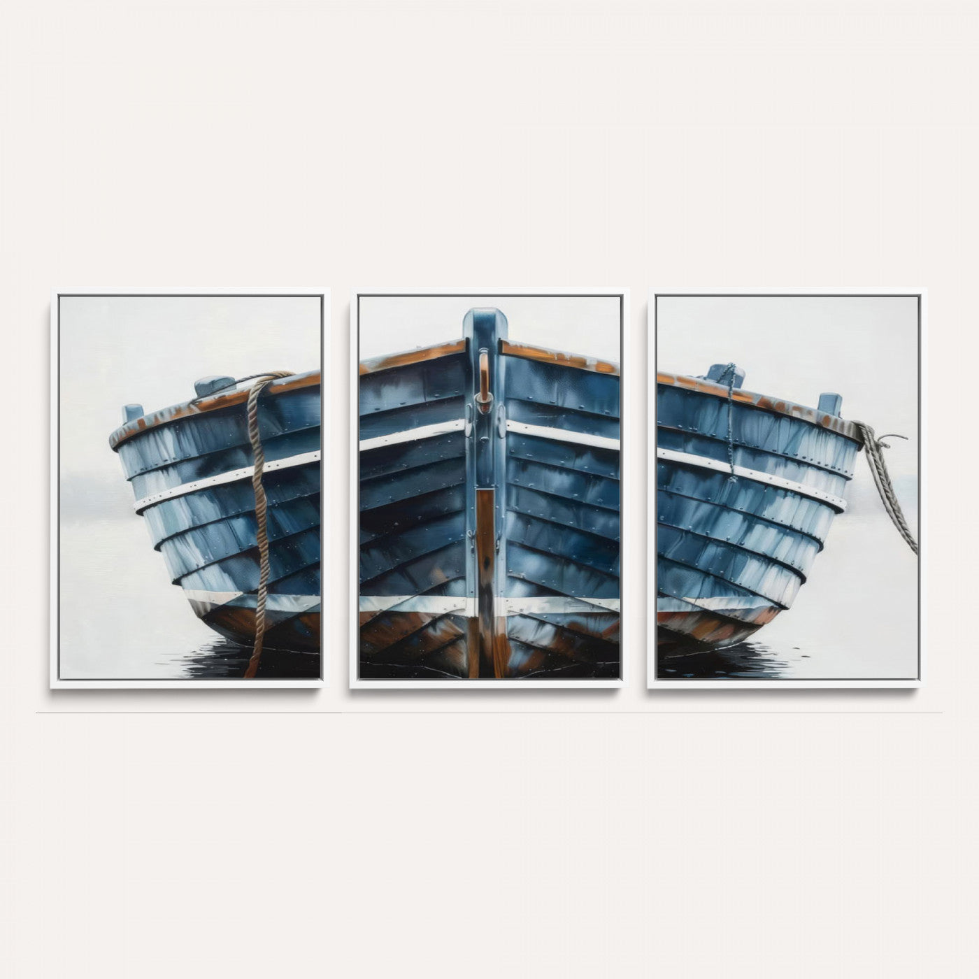 21601740-MGV-CV-36X24 - Blue Wooden Rowboat Canvas Wall Art, Coastal Nautical Boat Painting Print for Lake Beach House Decor, Minimalist Maritime Decor Artwork