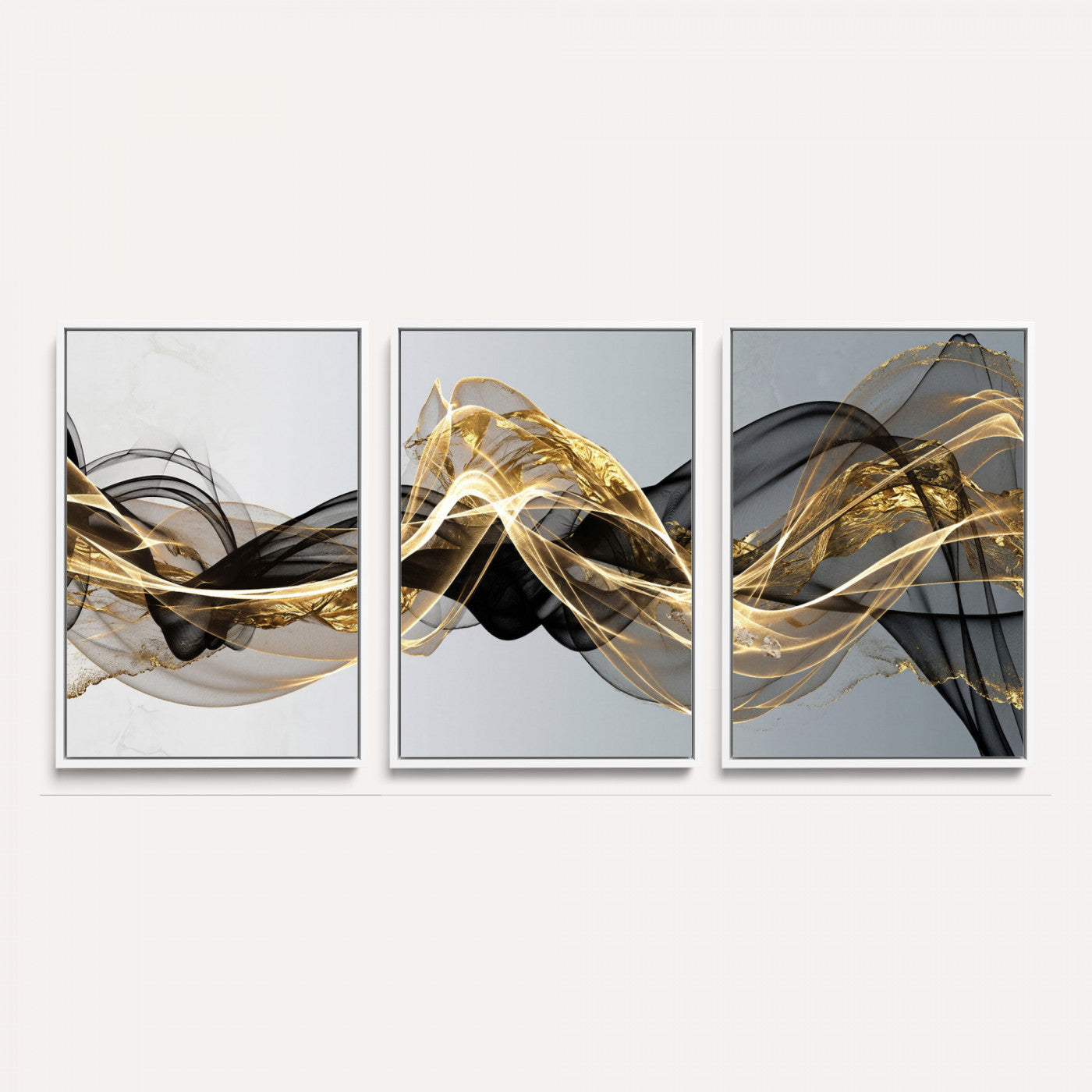 79483321DL-MGV-CV-36X24 - Black and Gold Abstract Wall Art, Modern Wave Canvas Print, Elegant Flowing Smoke Art, Luxury Living Room Decor