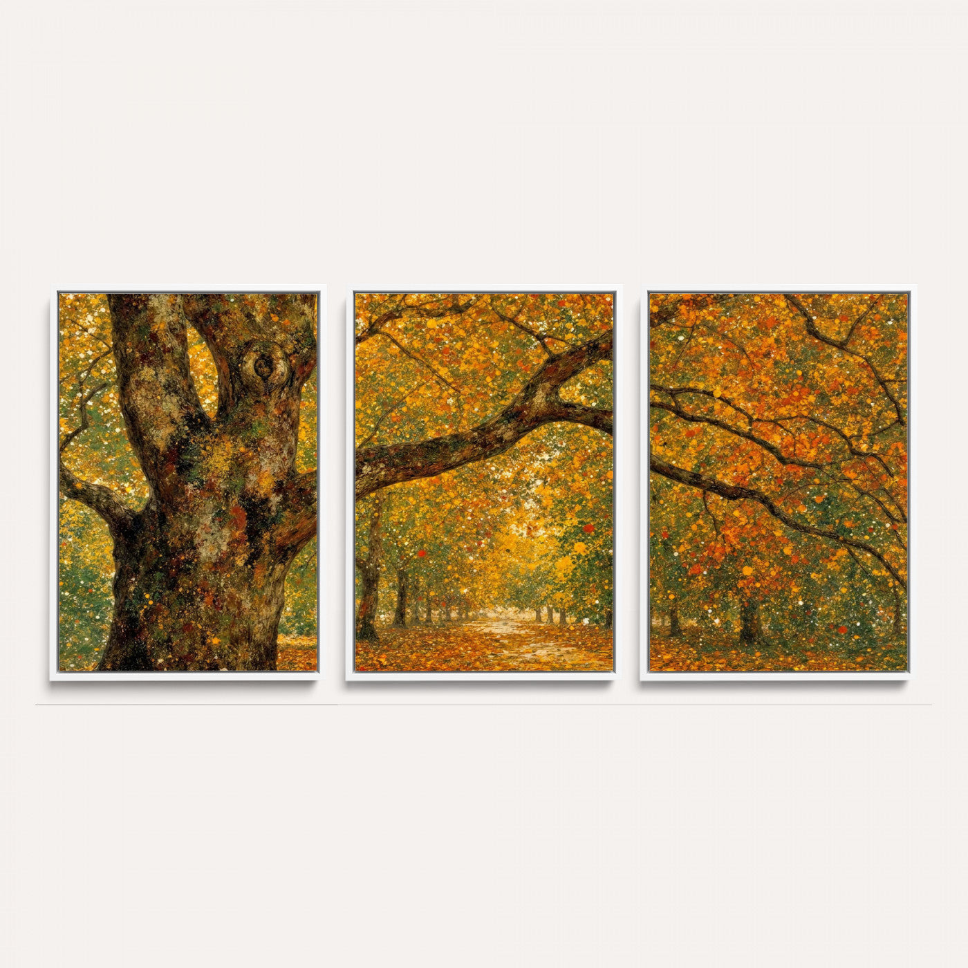 11536138-MGV-CV-36X24 - Vintage Autumn Forest Path Wall Art Canvas Print, Golden Leaves Impressionist Painting Print