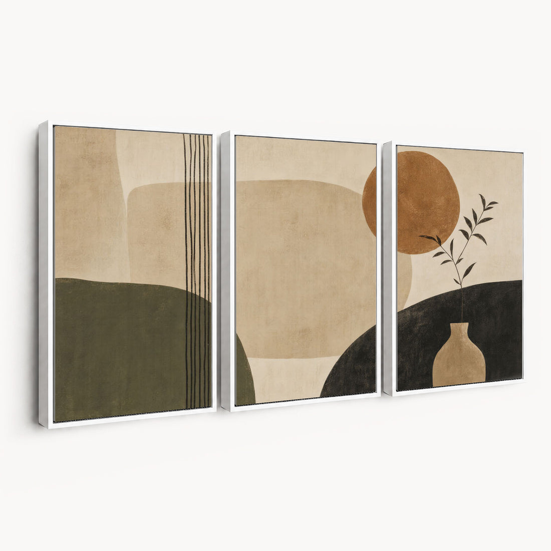 Boho Abstract Sun Canvas Wall Art, Minimalist Sage Green Botanical Print