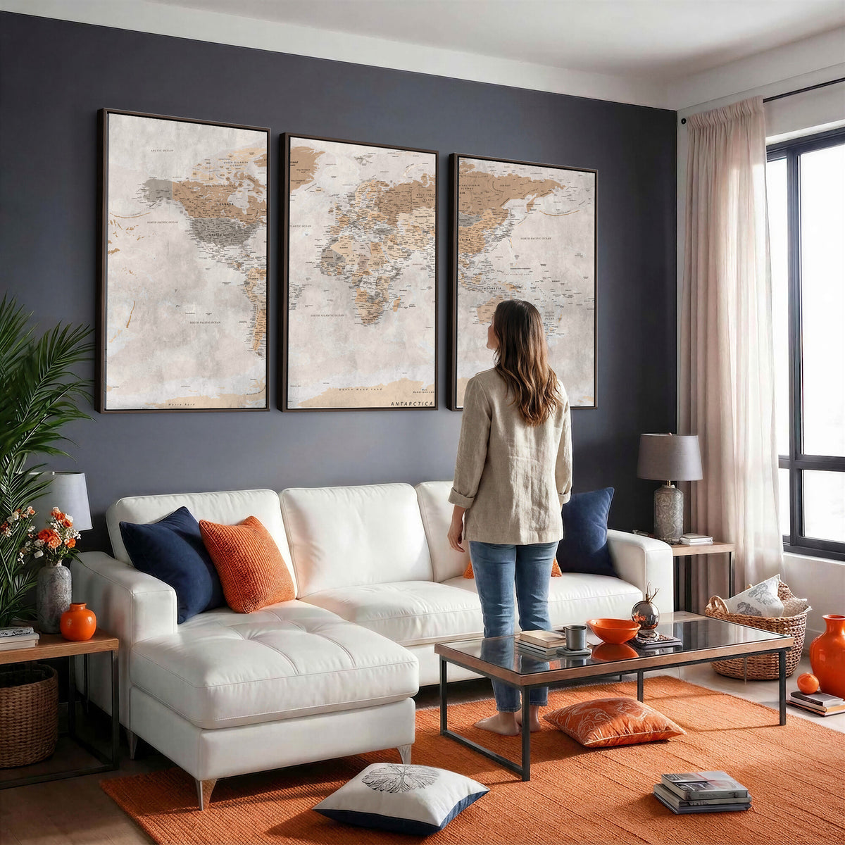 34051638-MGV-CV-36X24 - Detailed World Map Wall Art Canvas Print for Home and Office Decor
