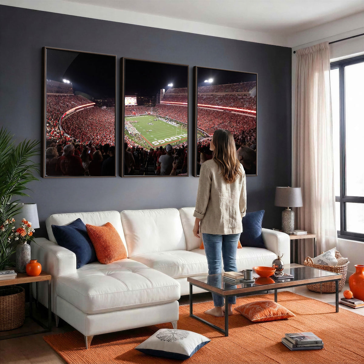 50587166-_Poster-30x20 - Sanford Stadium Georgia Bulldogs Canvas Print 3 Piece Framed Wall Art Extra Large Floating Frame Sports Poster Made in USA