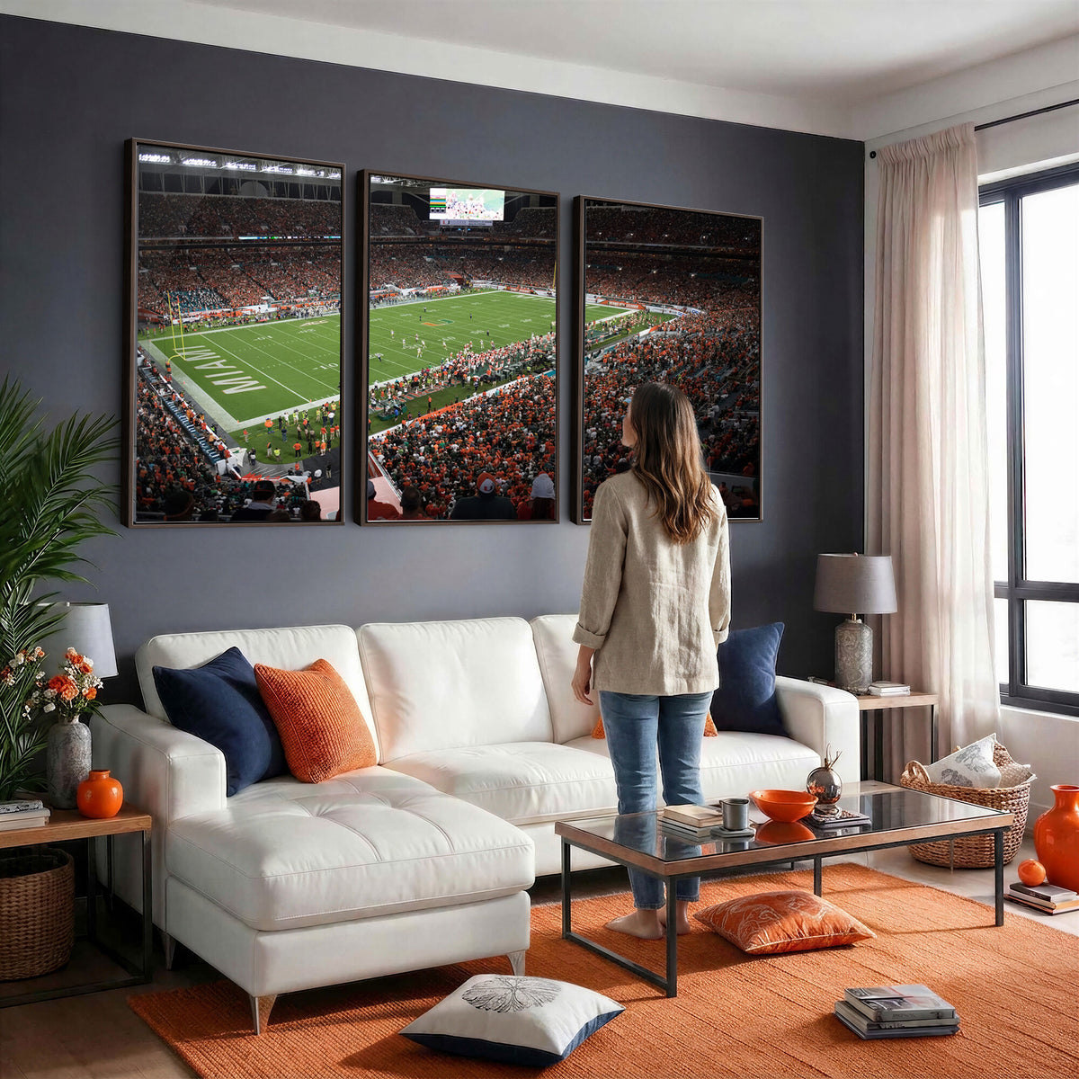 33698-PAN-FL-20X10 - Miami Hurricanes Football Team Print Canvas- Miami Hard Rock Stadium Wall Art Canvas Print
