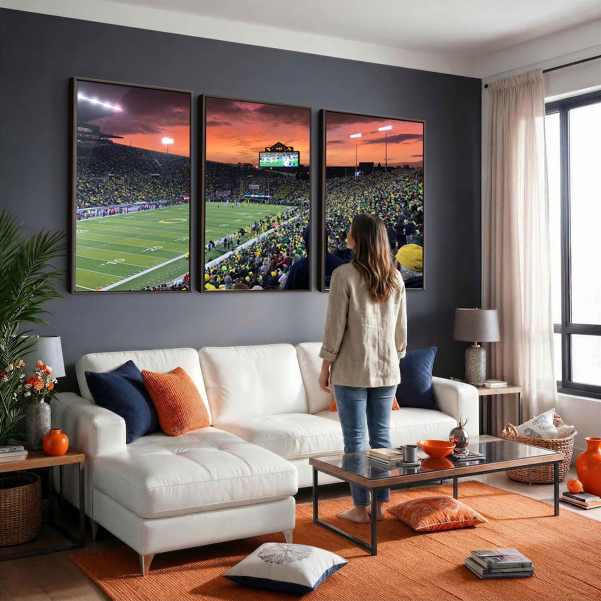 75065-PAN-FL-20X10 - Eugene Autzen Stadium Canvas Wall Art Print – Sunset Over Iconic Football Field Wall Decor for Home