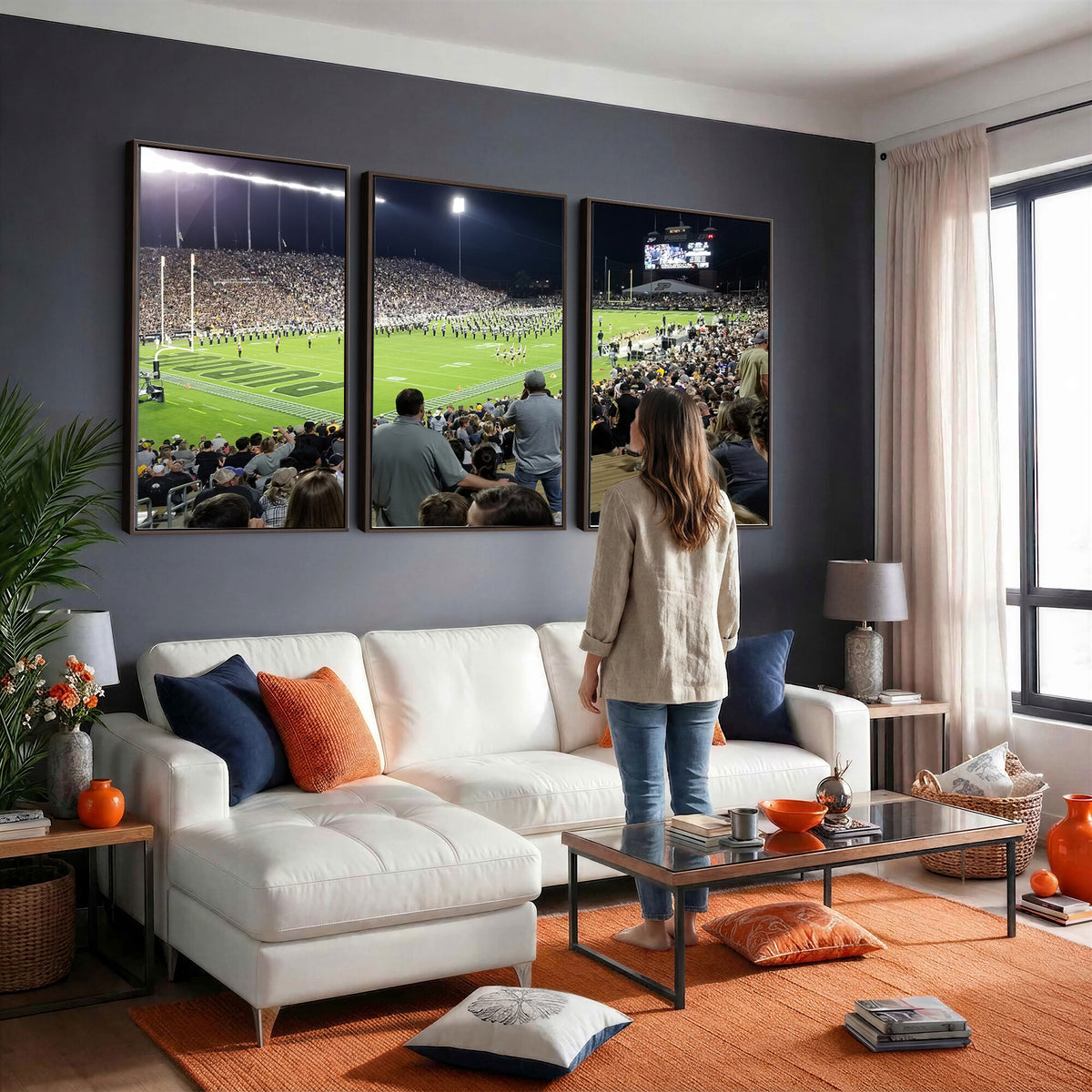 56796-PAN-FL-20X10 - Purdue University Boilermakers Football Team Print - West Lafayette Ross-Ade Stadium Wall Art Canvas