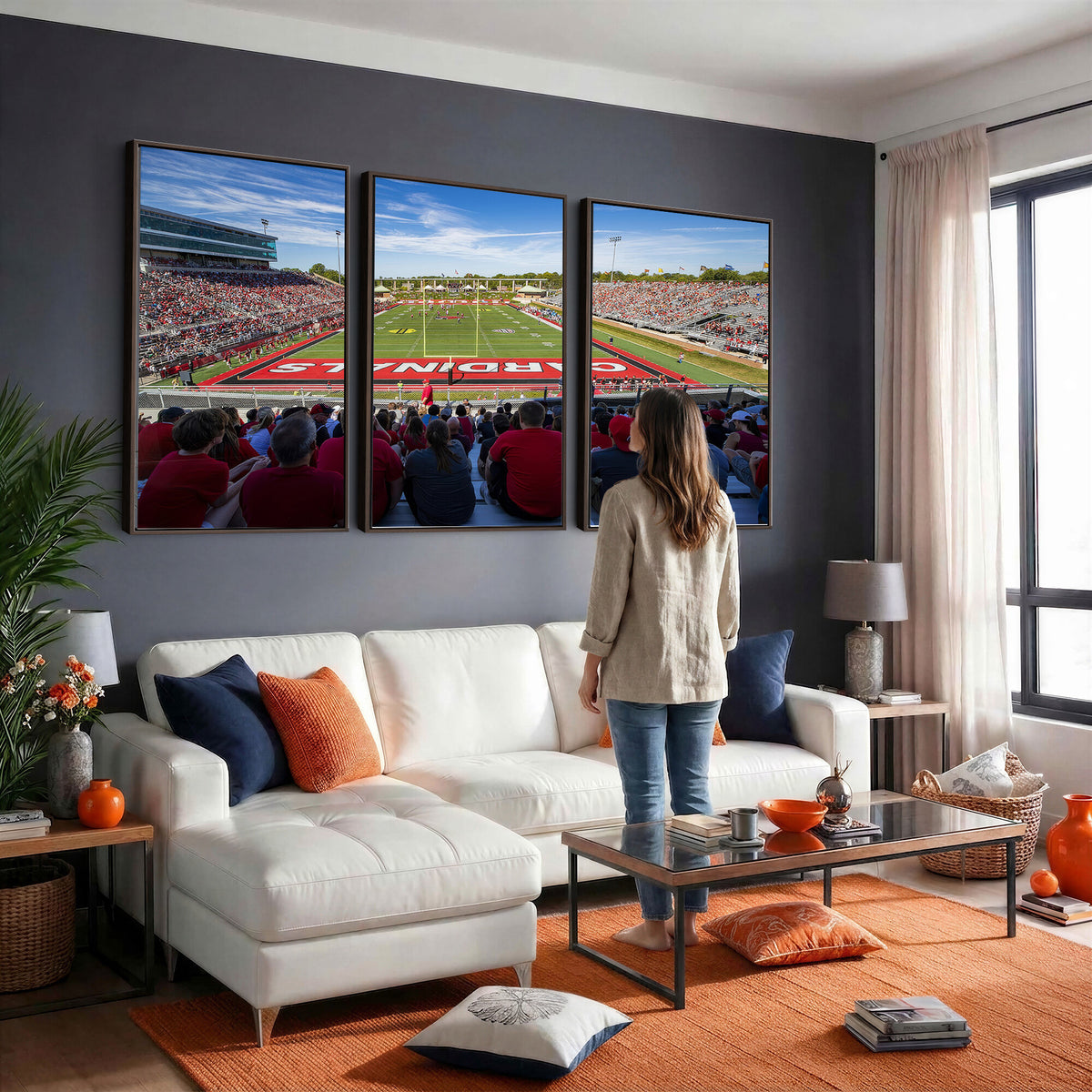71475-PAN-FL-20X10 - Ball State Cardinals Football Team Print - Muncie Scheumann Stadium Wall Art Canvas Print
