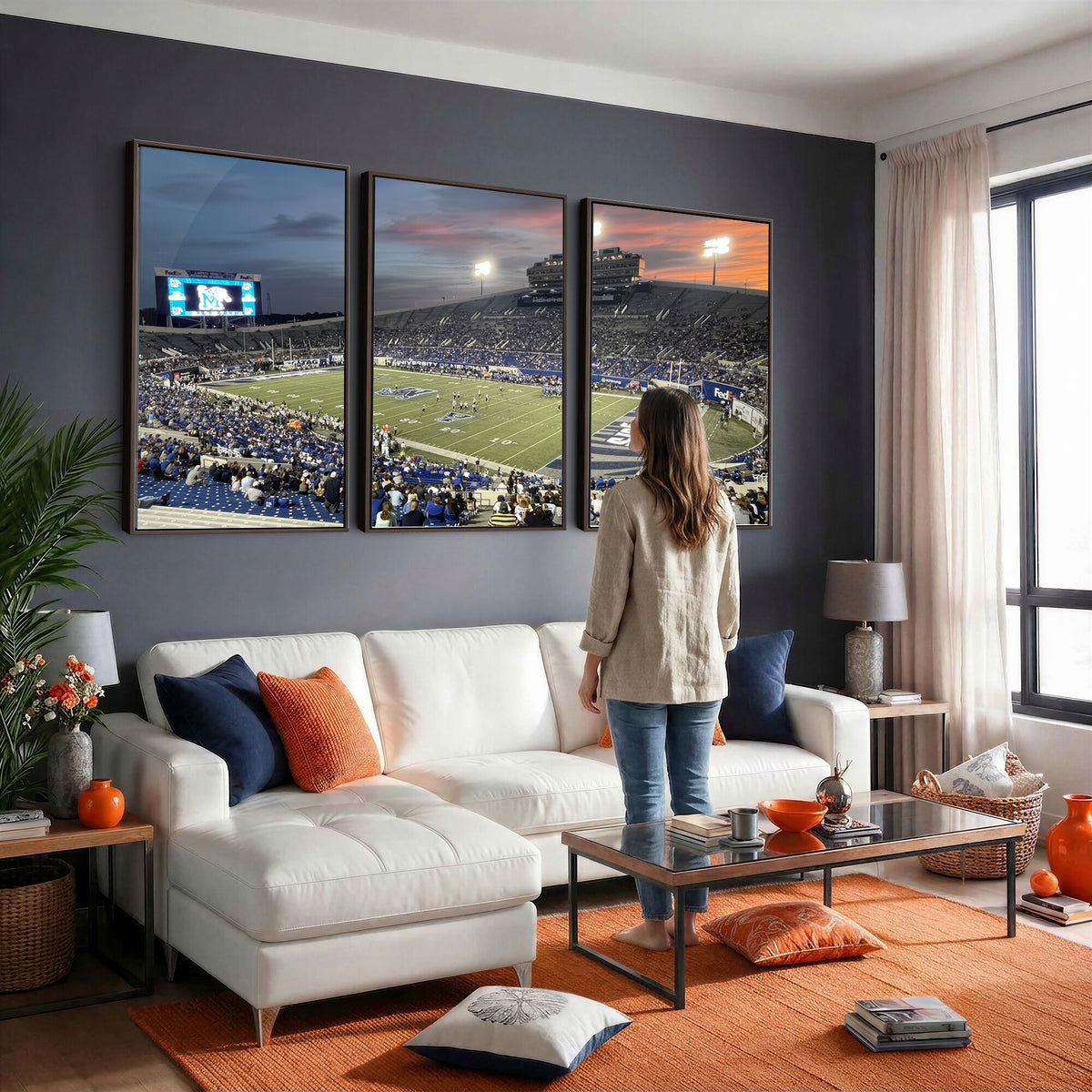 64409-PAN-FL-20X10 - Memphis Tigers Football Team Print - Memphis Simmons Bank Liberty Stadium Wall Art Canvas Print