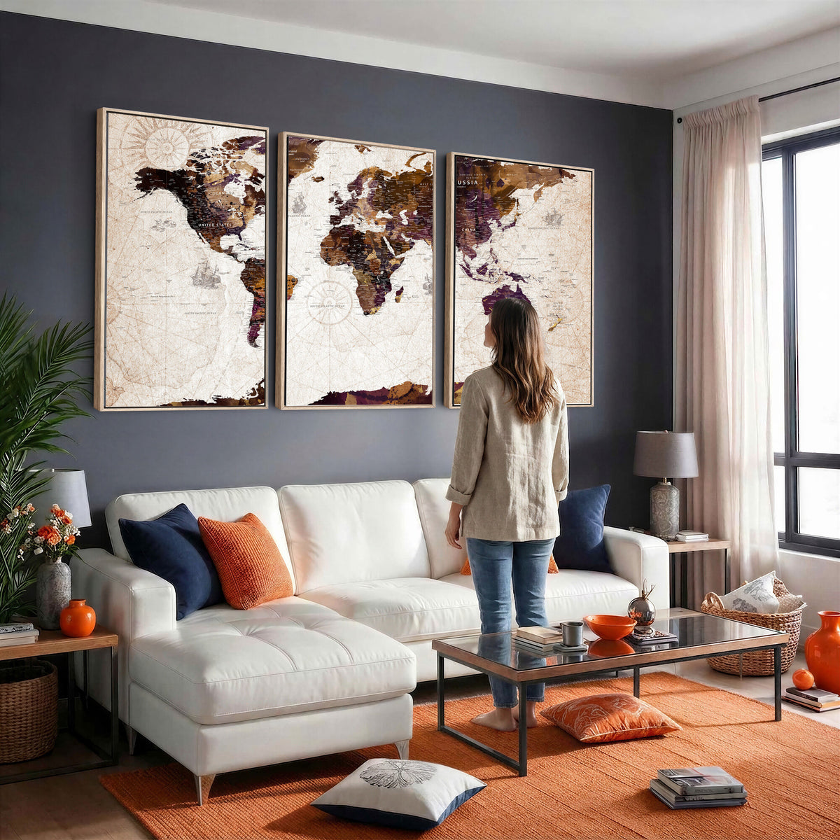 53400857-MGV-CV-36X24 - Blue Watercolor World Map Canvas Print – Framed Modern Wall