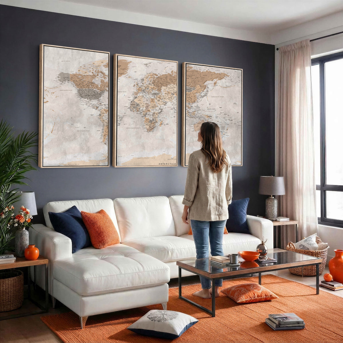 34051638-MGV-CV-36X24 - Detailed World Map Wall Art Canvas Print for Home and Office Decor