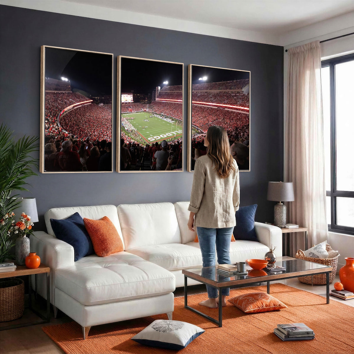 50587166-_Poster-30x20 - Sanford Stadium Georgia Bulldogs Canvas Print 3 Piece Framed Wall Art Extra Large Floating Frame Sports Poster Made in USA