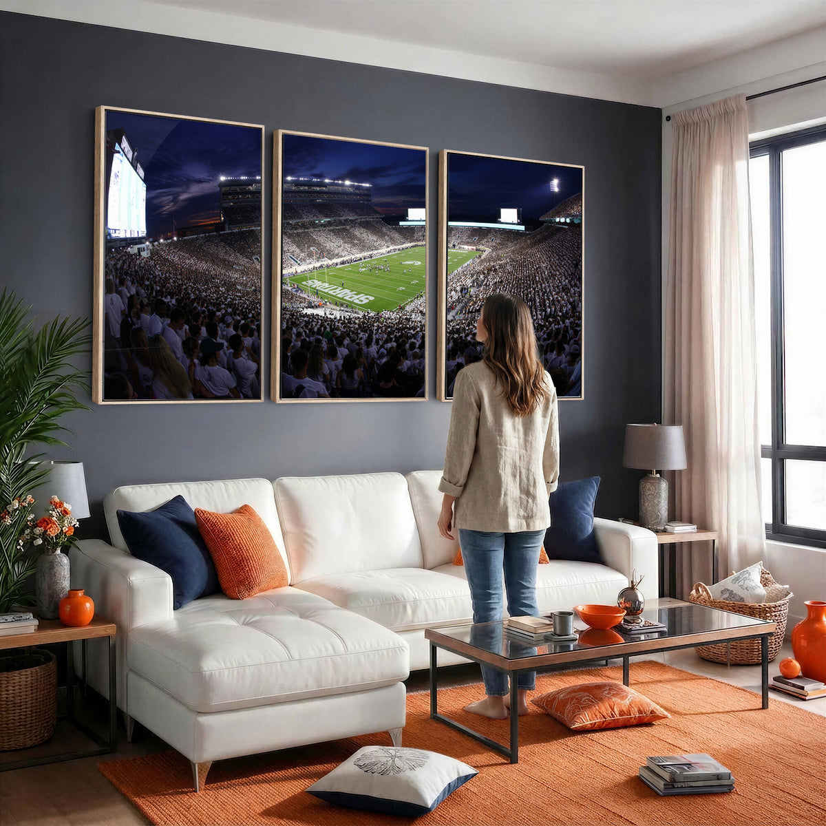 75193-PAN-FL-20X10 - Michigan State Spartans Canvas, Framed Football Team Print - East Lansing Spartan Stadium Wall Art