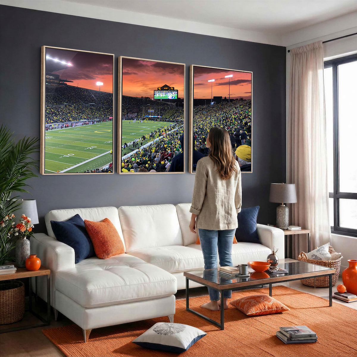 75065-PAN-FL-20X10 - Eugene Autzen Stadium Canvas Wall Art Print – Sunset Over Iconic Football Field Wall Decor for Home