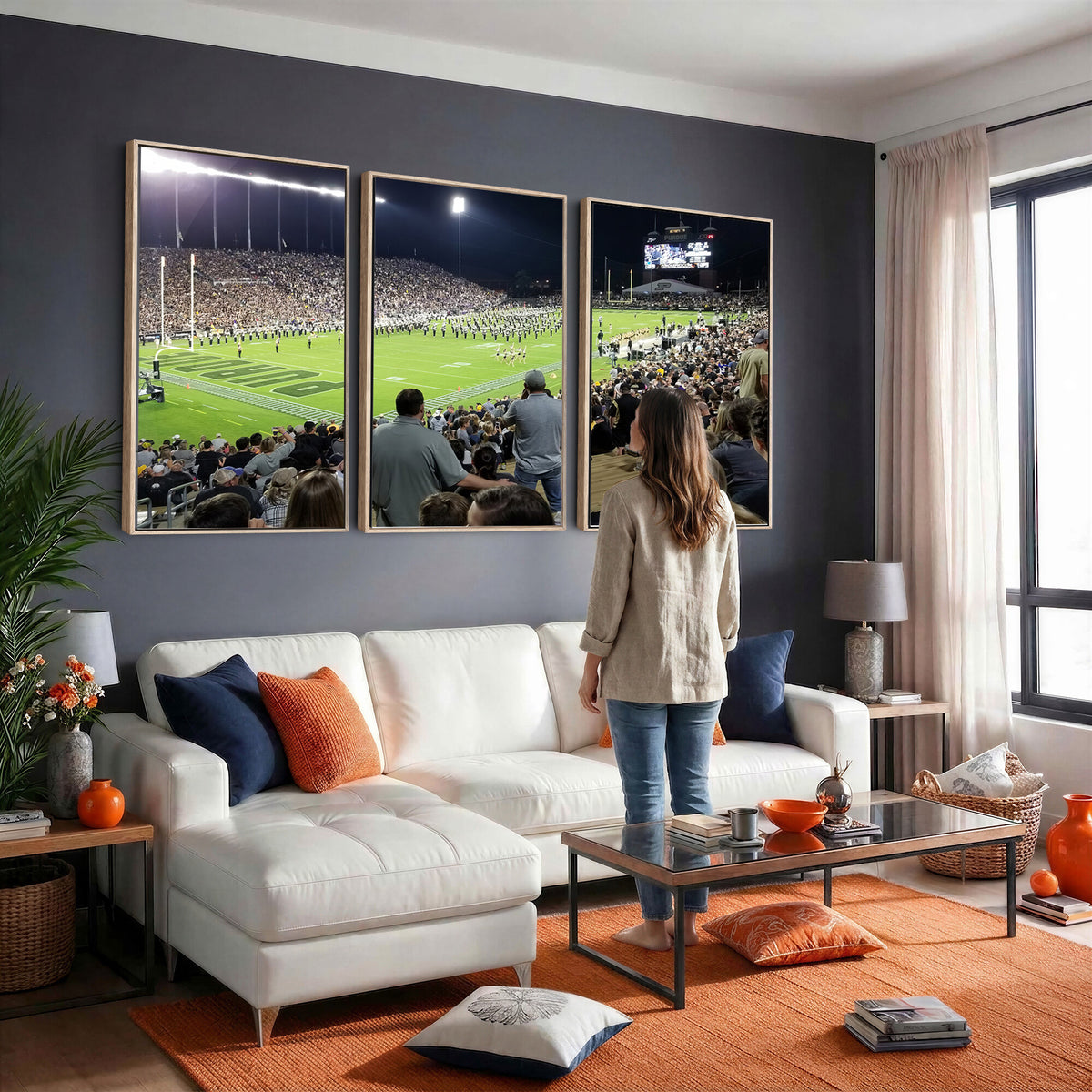 56796-PAN-FL-20X10 - Purdue University Boilermakers Football Team Print - West Lafayette Ross-Ade Stadium Wall Art Canvas
