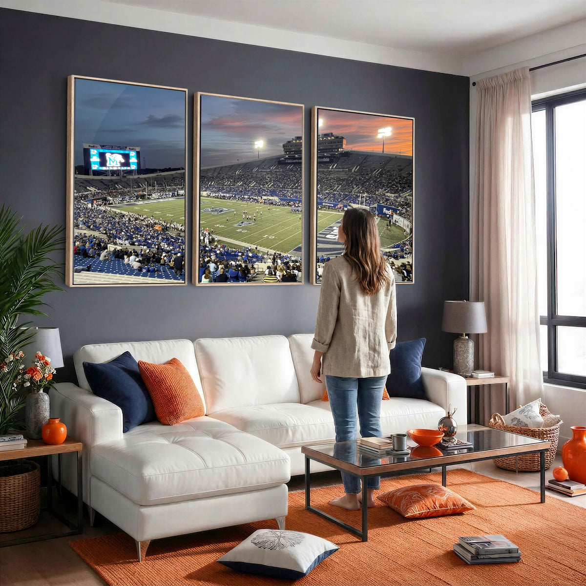 64409-PAN-FL-20X10 - Memphis Tigers Football Team Print - Memphis Simmons Bank Liberty Stadium Wall Art Canvas Print