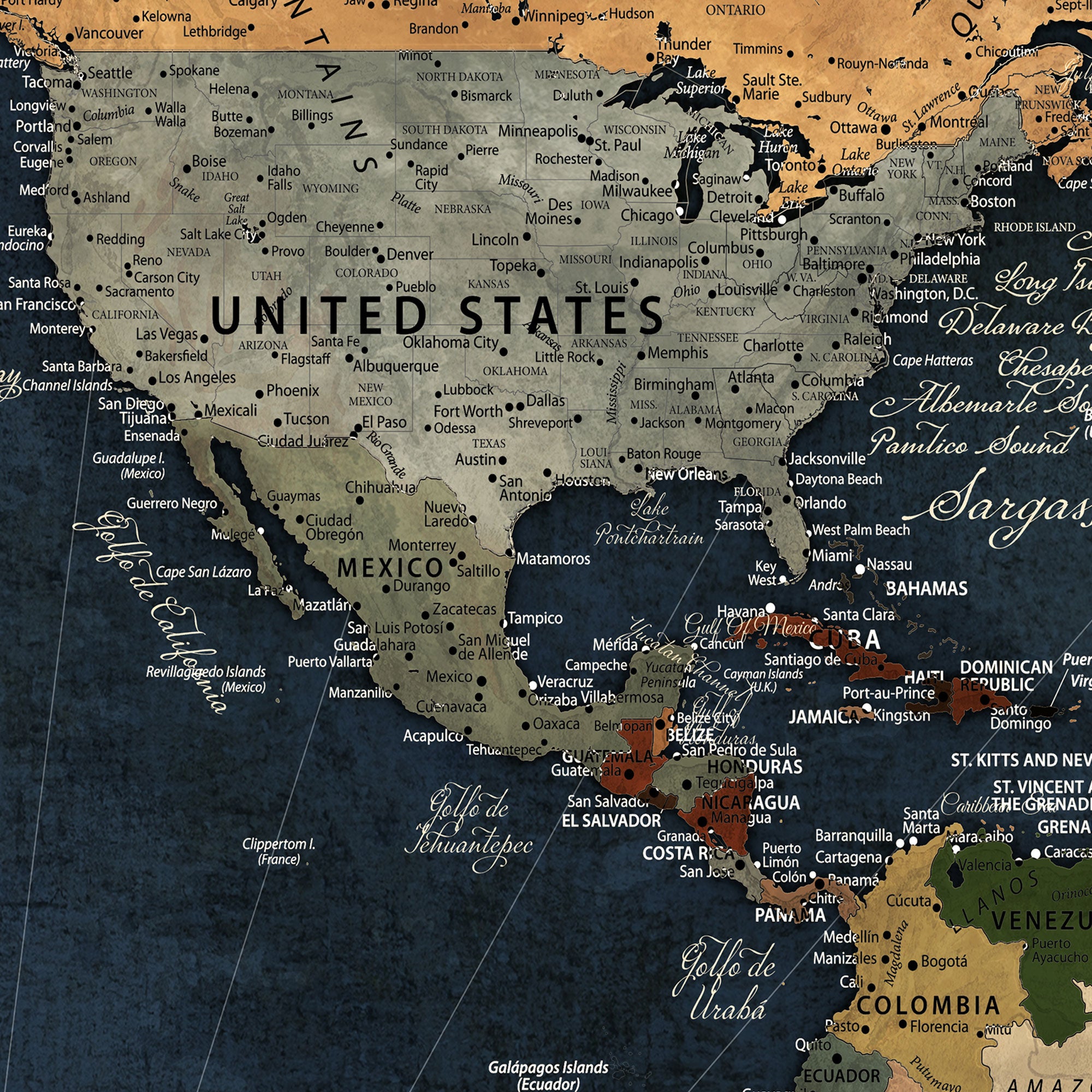 66788995-MGV-CV-36X24-Personalized World Map Canvas – Custom Framed Push Pin Travel Tracker, Elegant Wall Art Gift for Couples for Home, Office