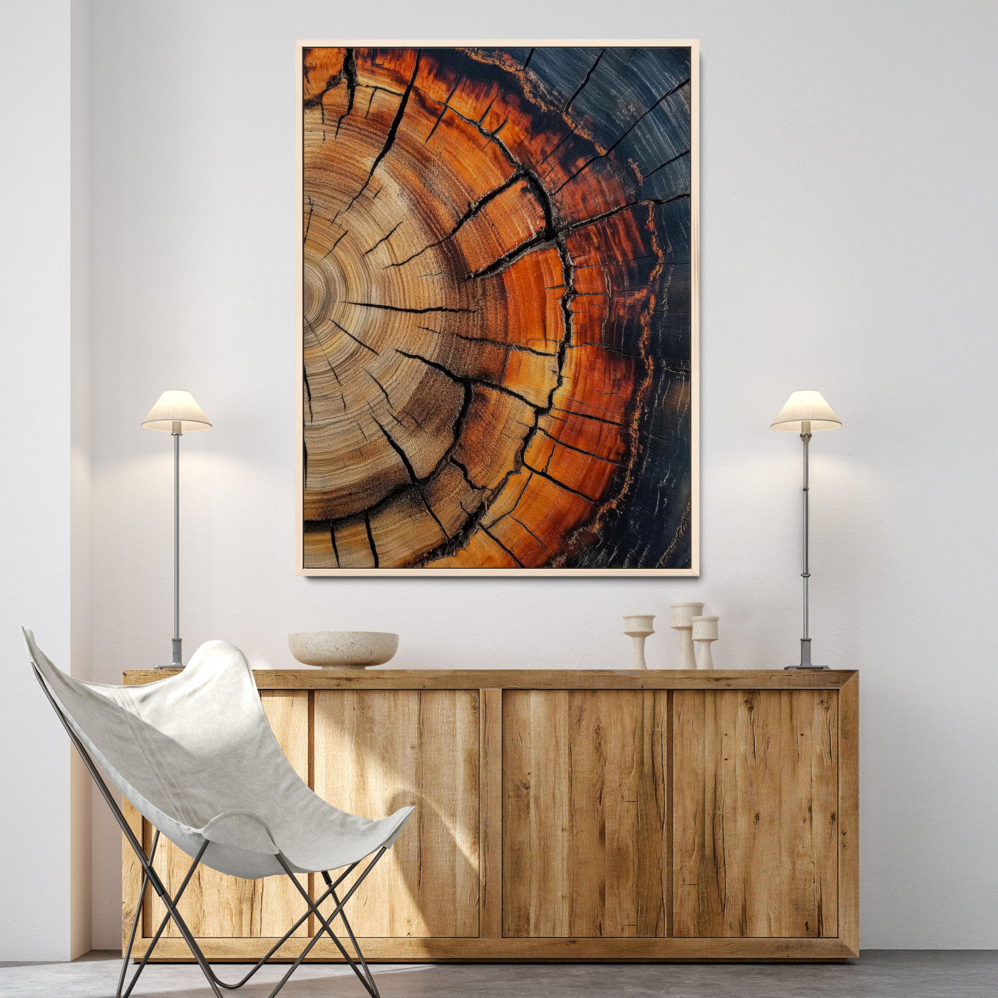 12078265-MGV-CV-36X24-Tree Rings Wall Art Canvas Print – Framed Burnt Wood Rustic Nature Growth Rings Organic Artwork for Home Office