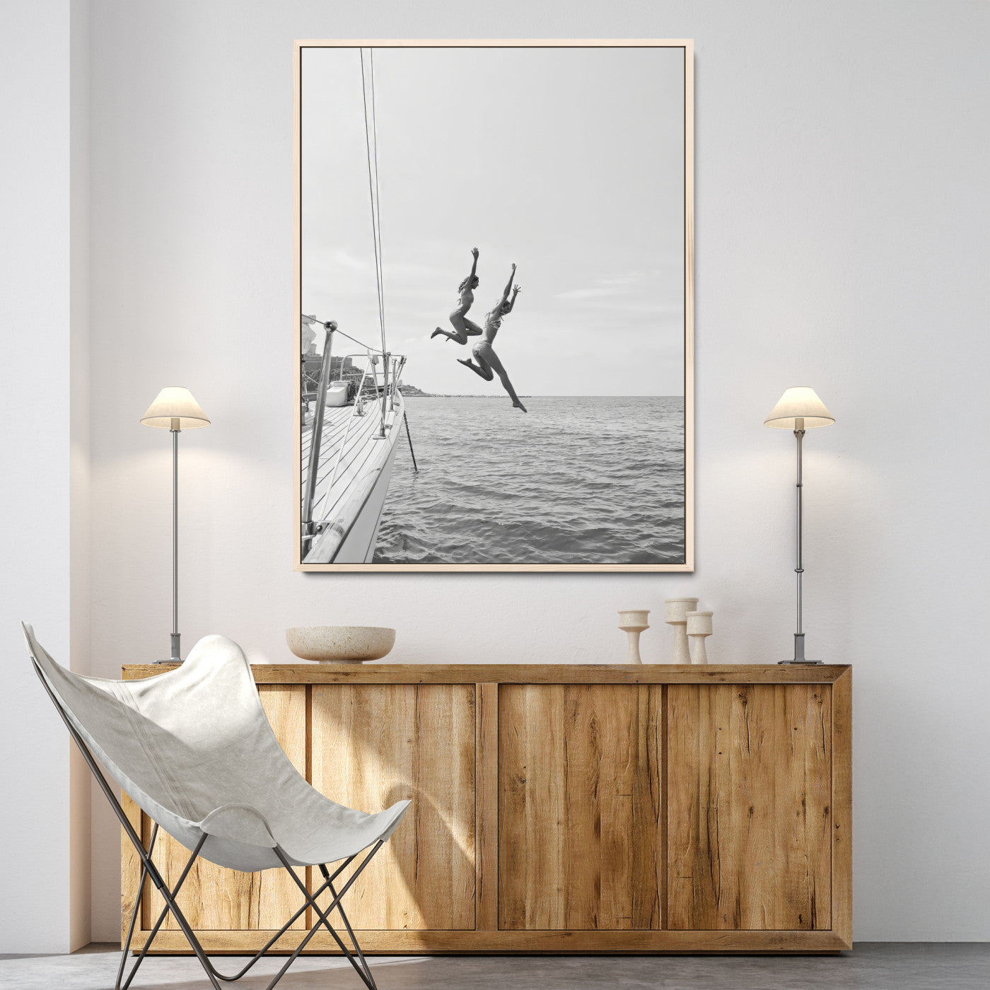 -Sailing Wall Art Canvas Print, Framed Ocean Adventure Art Picture Print, Summer Perfect Minimalism