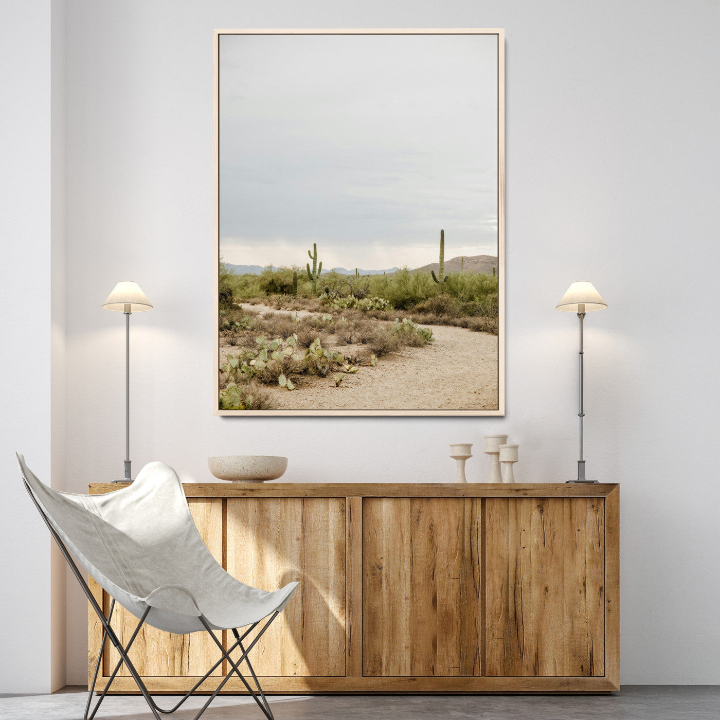 55042528-MGV-CV-24X36-Desert Landscape Wall Art Canvas Print – Cacti and Shrubs Pathway Natural Southwestern Scene Framed Artwork for Home Office