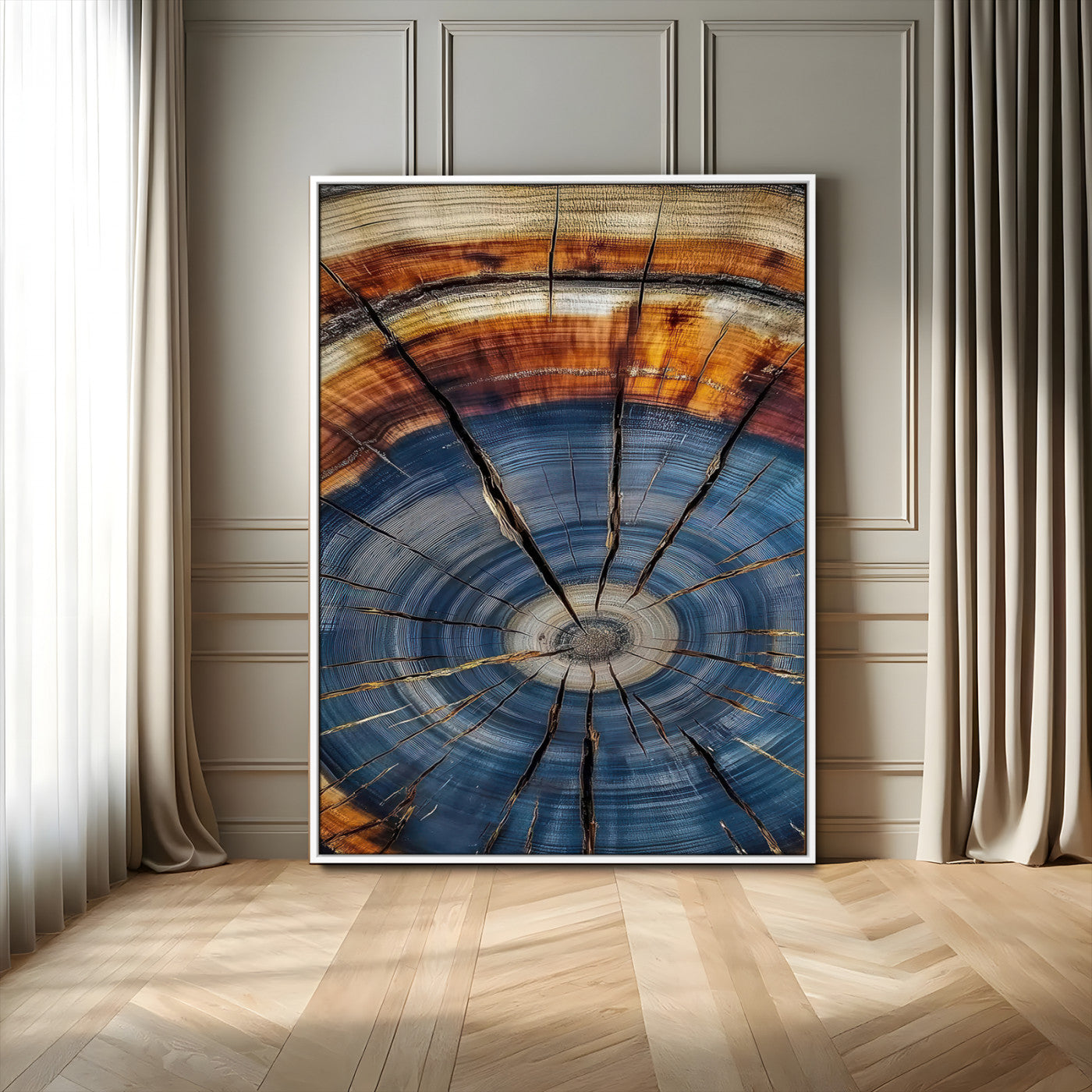 58959380-MGV-FC-24X36_White-Tree Rings Wall Art Canvas Print – Blue Wood Grain Rustic Pattern Natural Texture Artwork for Modern Home Office
