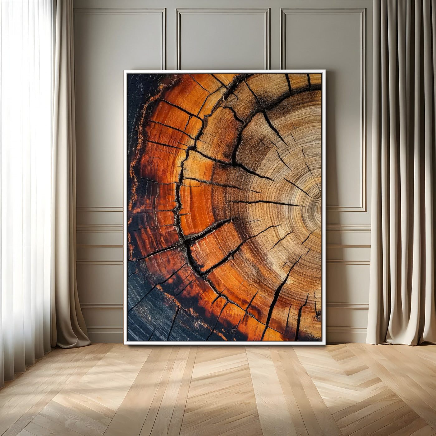 33751185-MGV-FC-24X36_White-Tree Rings Wall Art Canvas Print – Rustic Wood Grain Texture Natural Pattern Warm Earthy Artwork for Home Office