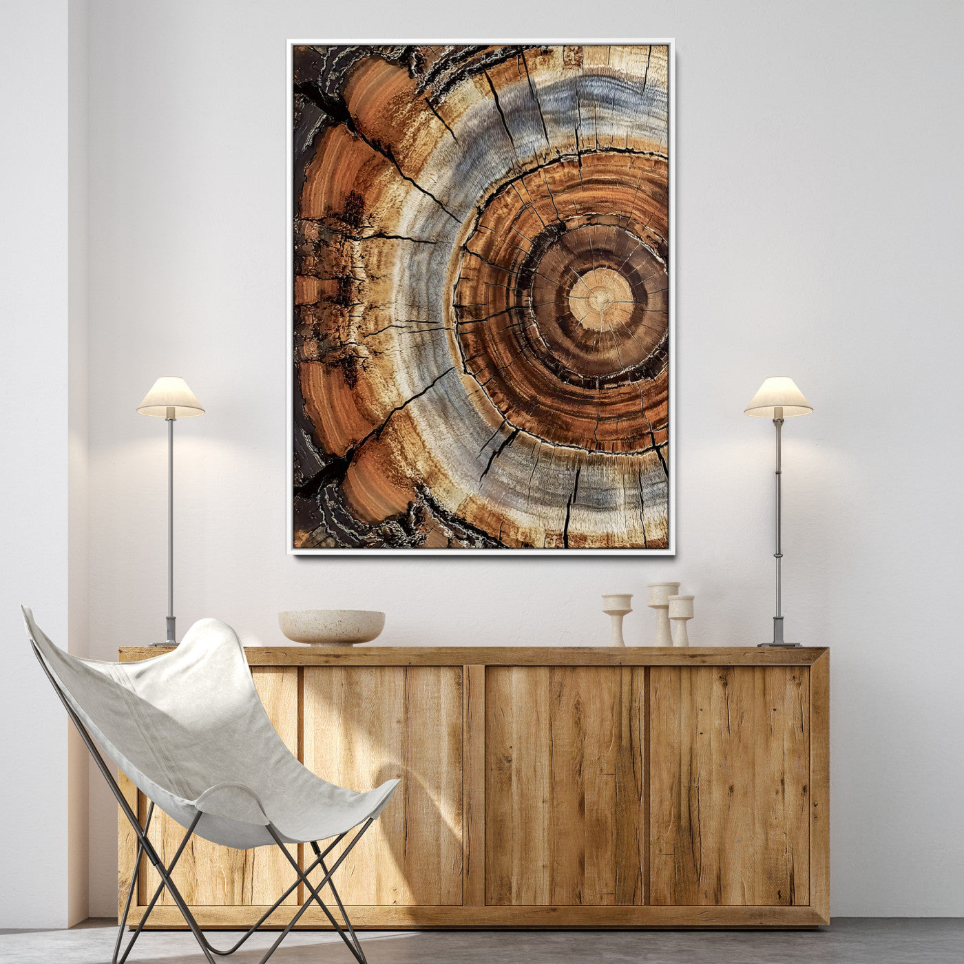 28233914-MGV-CV-36X24-Tree Rings Wall Art Canvas Print – Rustic Wood Grain Pattern Natural Rings Earthy Artwork for Home, Office, Living Room