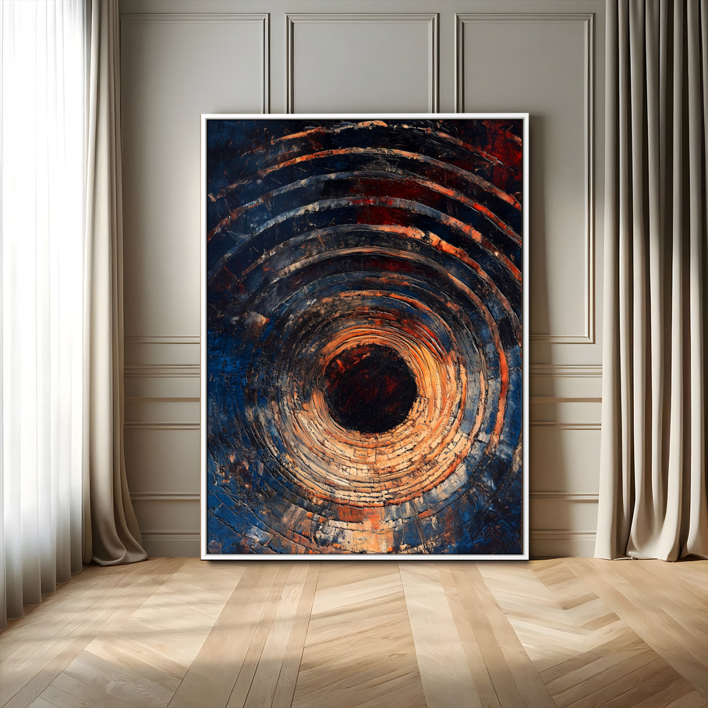 95449028-MGV-FC-24X36_White-Textured Spiral Wall Art Canvas Print – Framed Abstract Wooden Design Modern Artwork for Home and Office Decor