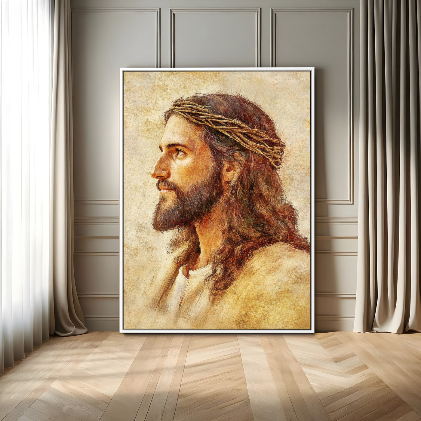 MGV-FC-24X36 - Jesus Christ Portrait Canvas Wall Art – Christian Faith Print, Crown of Thorns Detail, Inspirational