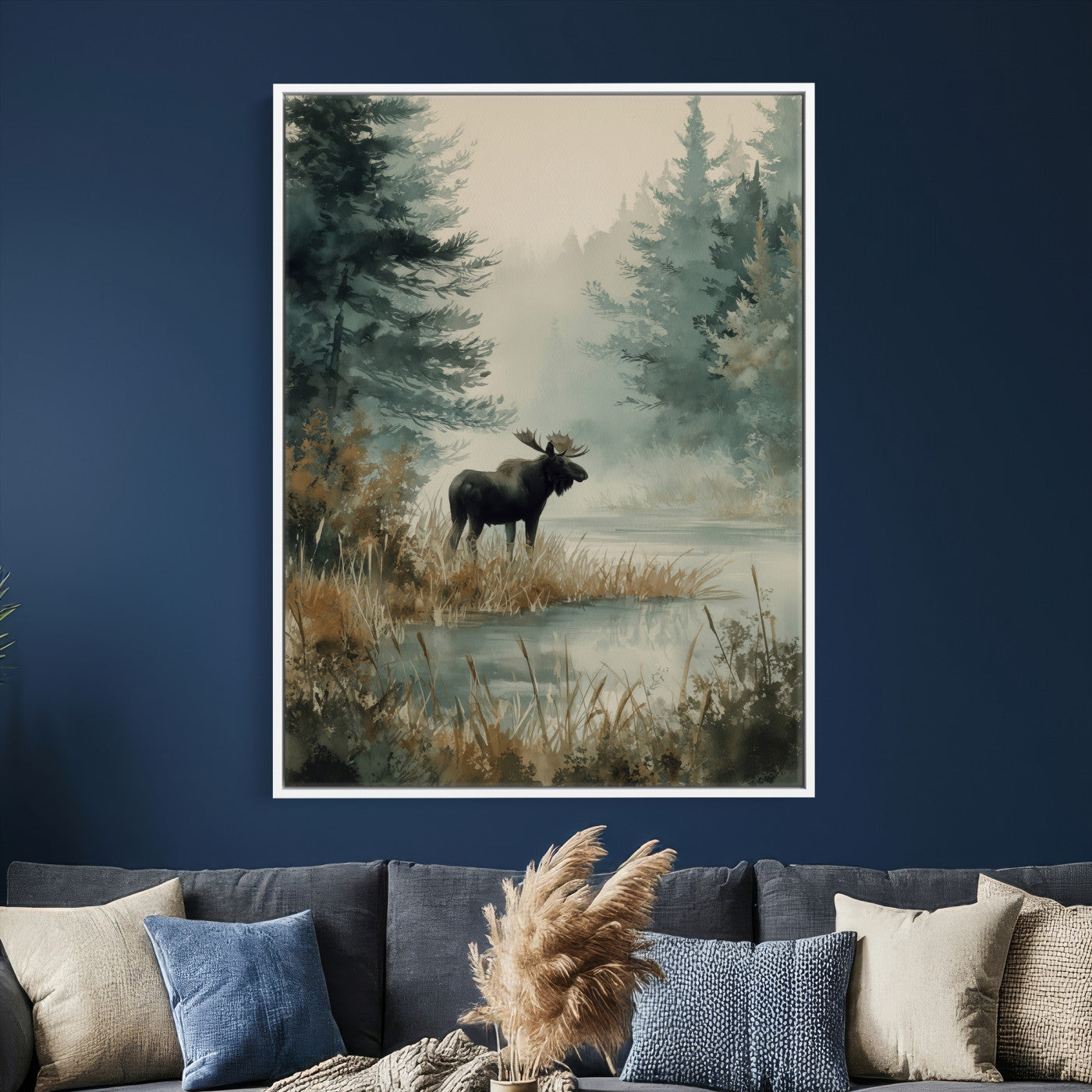 78345154-MGV-CV-24X36 - Watercolor Abstract Moose Forest Wall Art Canvas Print – Wildlife Nature Artwork Print for Living Room, Cabin, and Office Decor