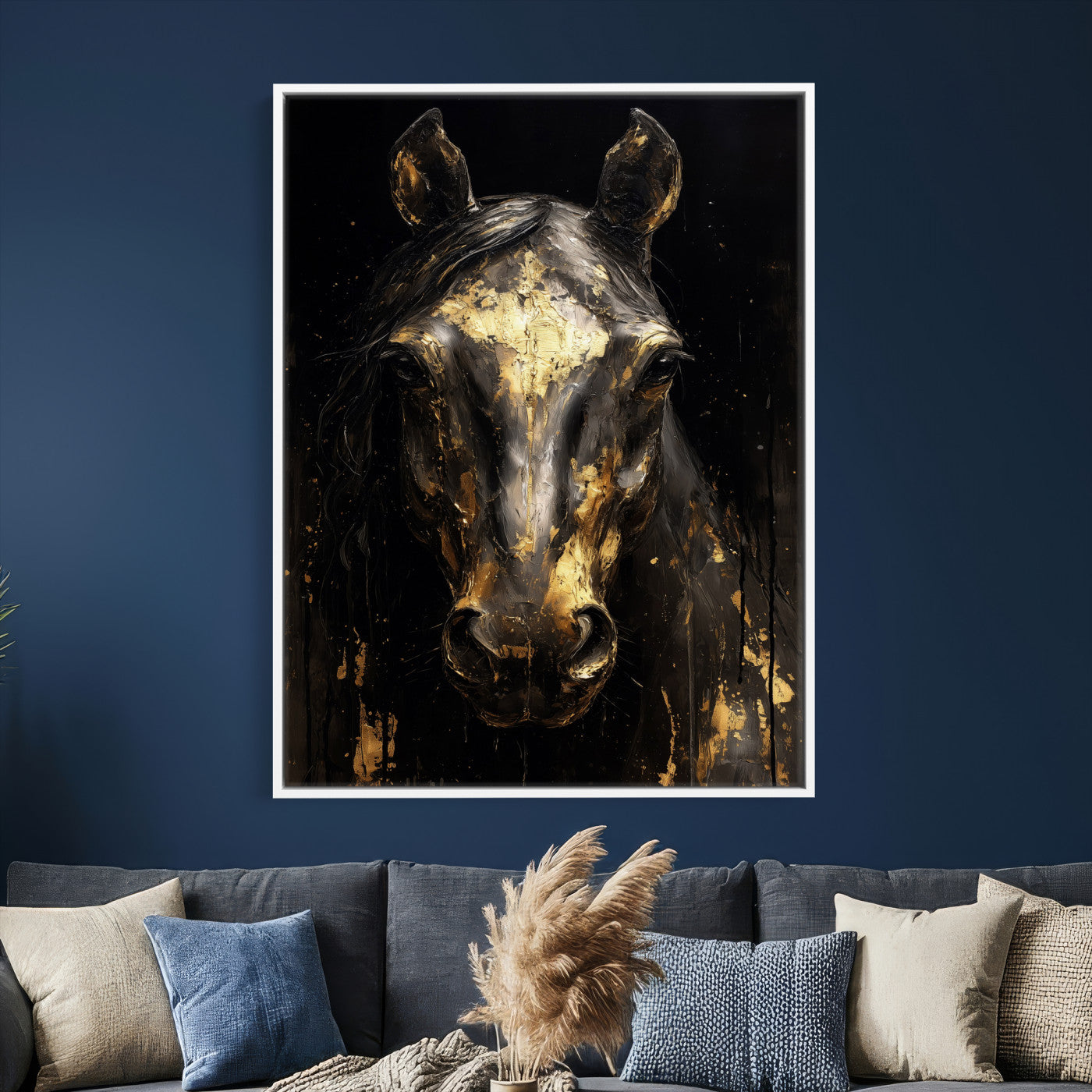 84049438-MGV-CV-24X36 - Abstract Horse Wall Art Canvas Print – Painting Style Western Equine Artwork Print for Living Room, Ranch, and Office Decor