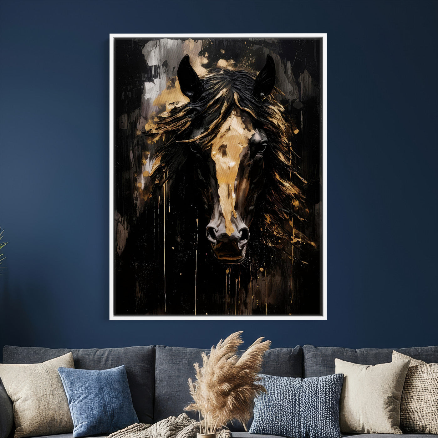 91506748-MGV-CV-24X36 - Abstract Horse Wall Art Canvas Print – Painted Style Western Equine Artwork Print for Living Room, Ranch, and Office Decor