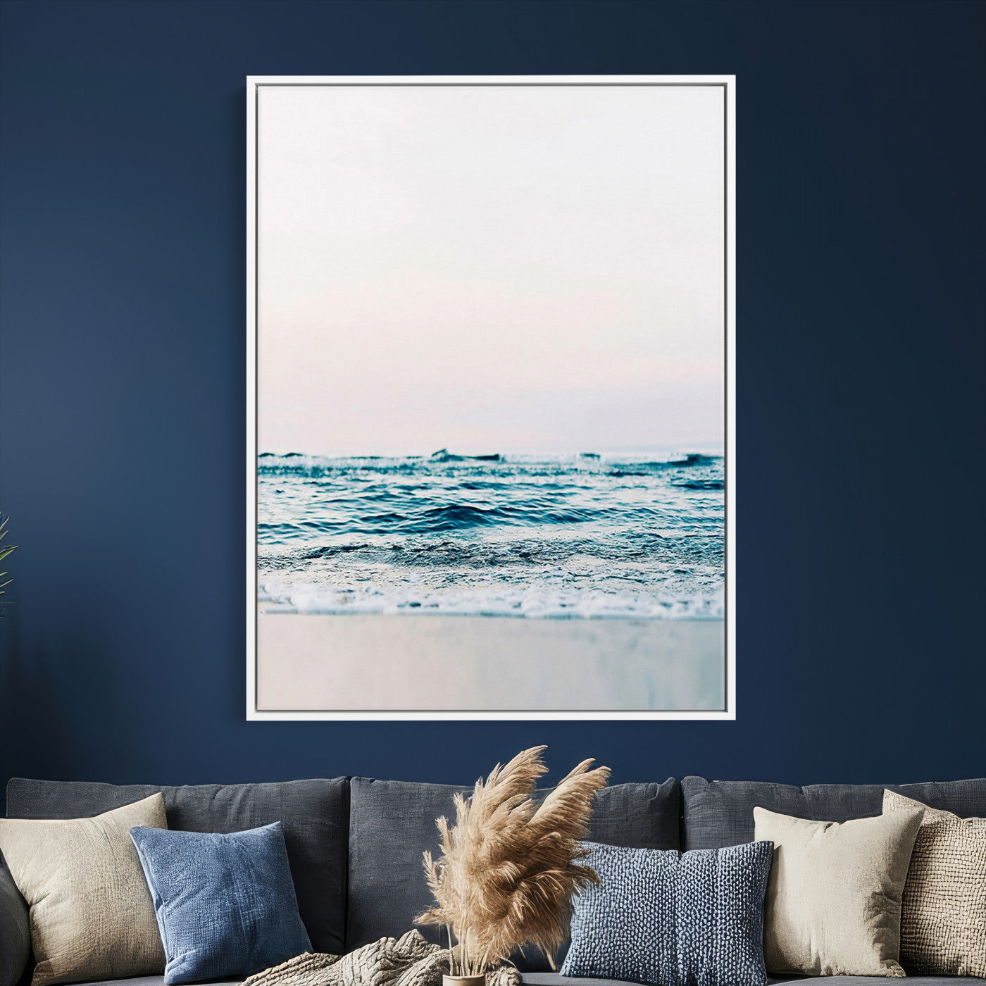 17196851-MGV-CV-24X36 - Ocean Wave Wall Art Canvas Print, Minimal Seascape Photography, Coastal Blue Water Artwork, Vertical Beach Wall Decor, Calm Sea Nature Print