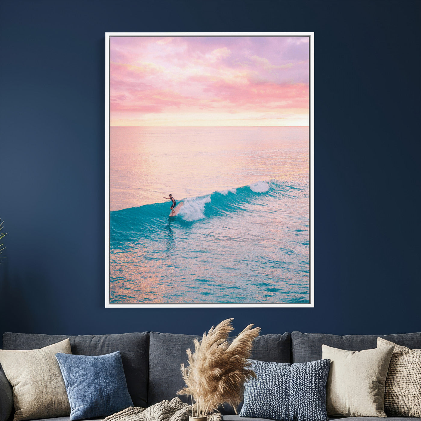 44011962-MGV-CV-24X36 - Sunset Surf Wall Art Canvas Print – Coastal Ocean Photography Artwork Print for Living Room, Beach House, and Relaxing Home Decor