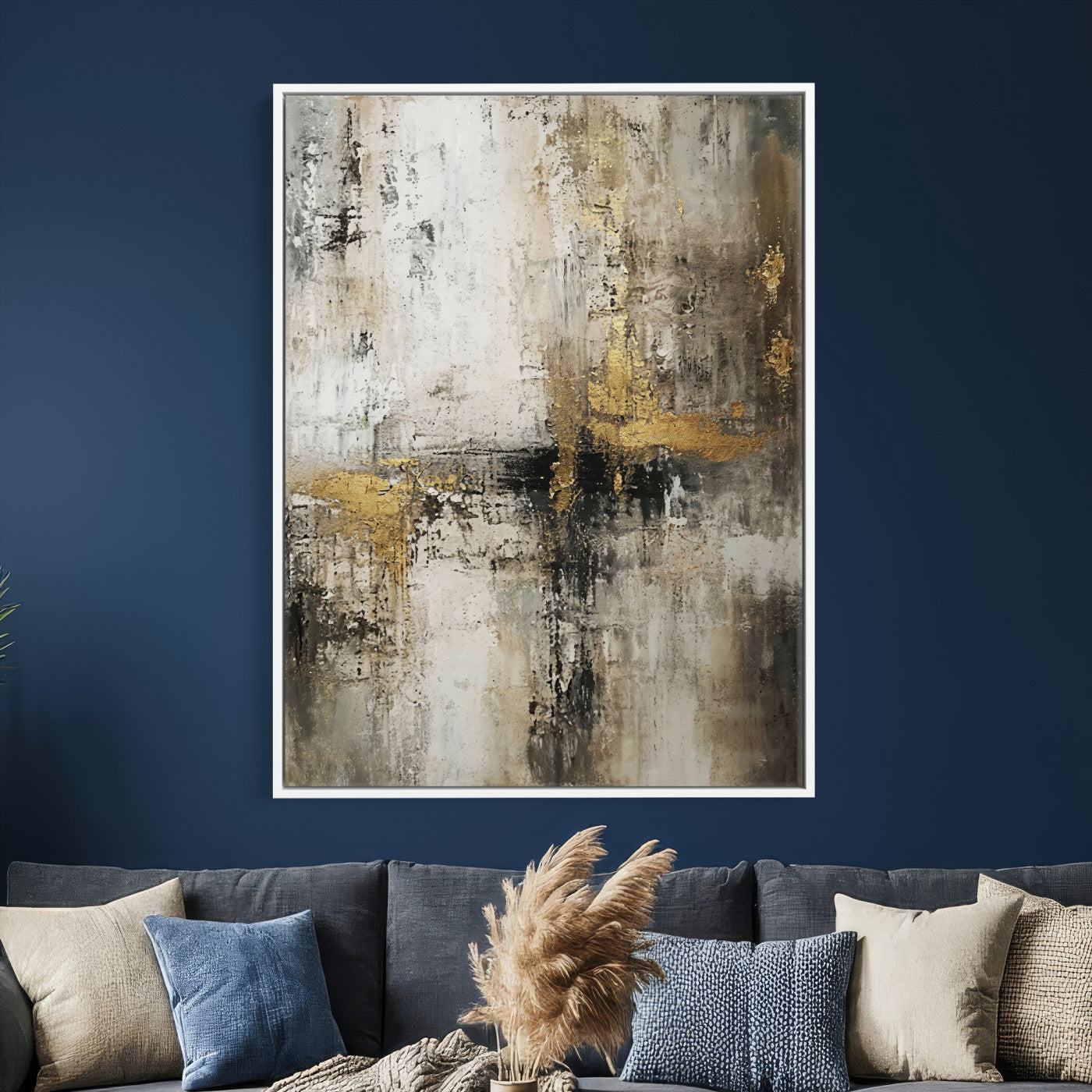 381262454-MGV-CV-24X36 - Framed Abstract Wall Art Canvas Print, Gold Black Modern Architecture Canvas Print, Contemporary Moody City Artwork for Living Room Decor