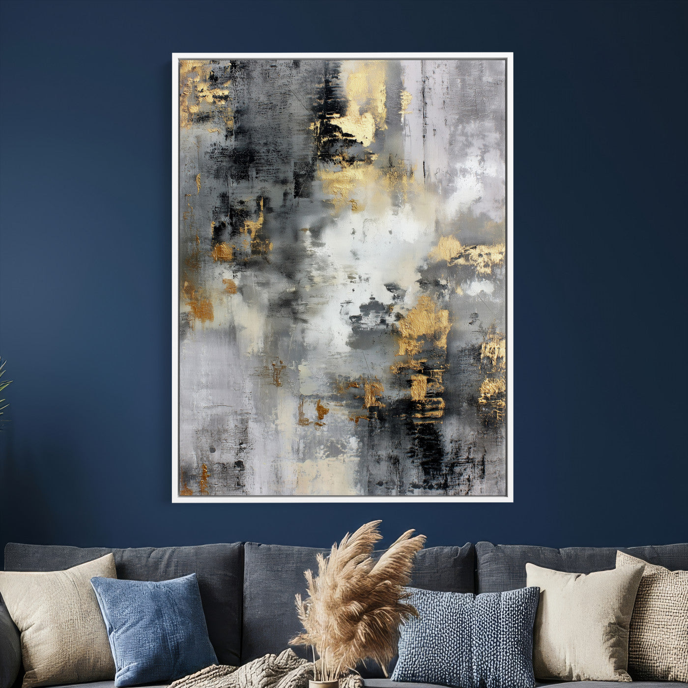 381262454543-MGV-CV-24X36 - Gray Gold Abstract Wall Art Canvas Print, Textured Modern Canvas Print, Minimalist Contemporary Artwork for Living Room Decor