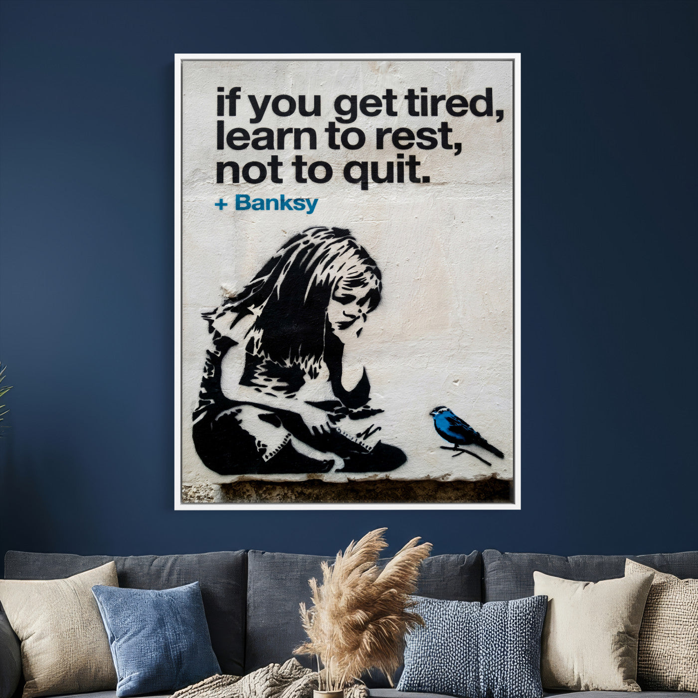 4812625445543-MGV-CV-24X36 - Banksy Girl and Blue Bird Canvas Art Print: Banksy if you get tired Canvas Print or Poster