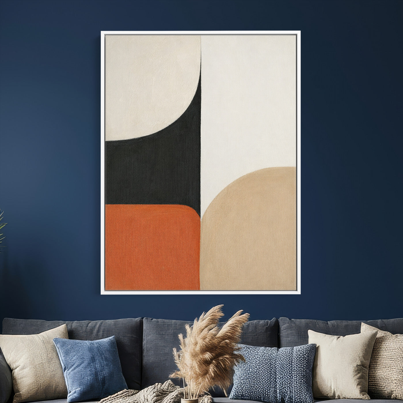 38800649-MGV-CV-24X36 - Geometric Abstract Wall Art Canvas Print, Orange Blue Abstract Expressionist Painting Print, Modern Geometric Abstract Canvas Art