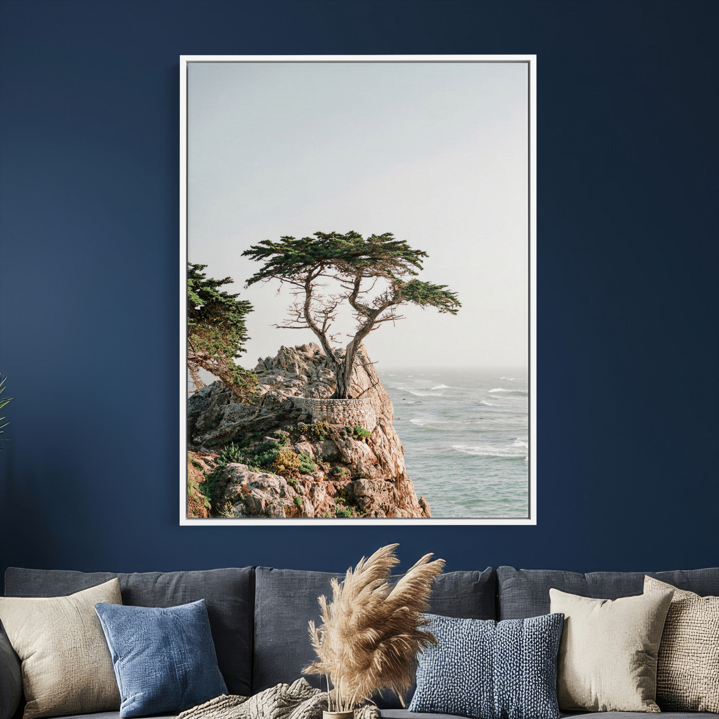 68839391-MGV-CV-24X36 - Lone Cypress Canvas Wall Art, Pebble Beach California Photography Print, Coastal Tree Ocean Decor, Monterey Nature Art, Minimalist Wall Art