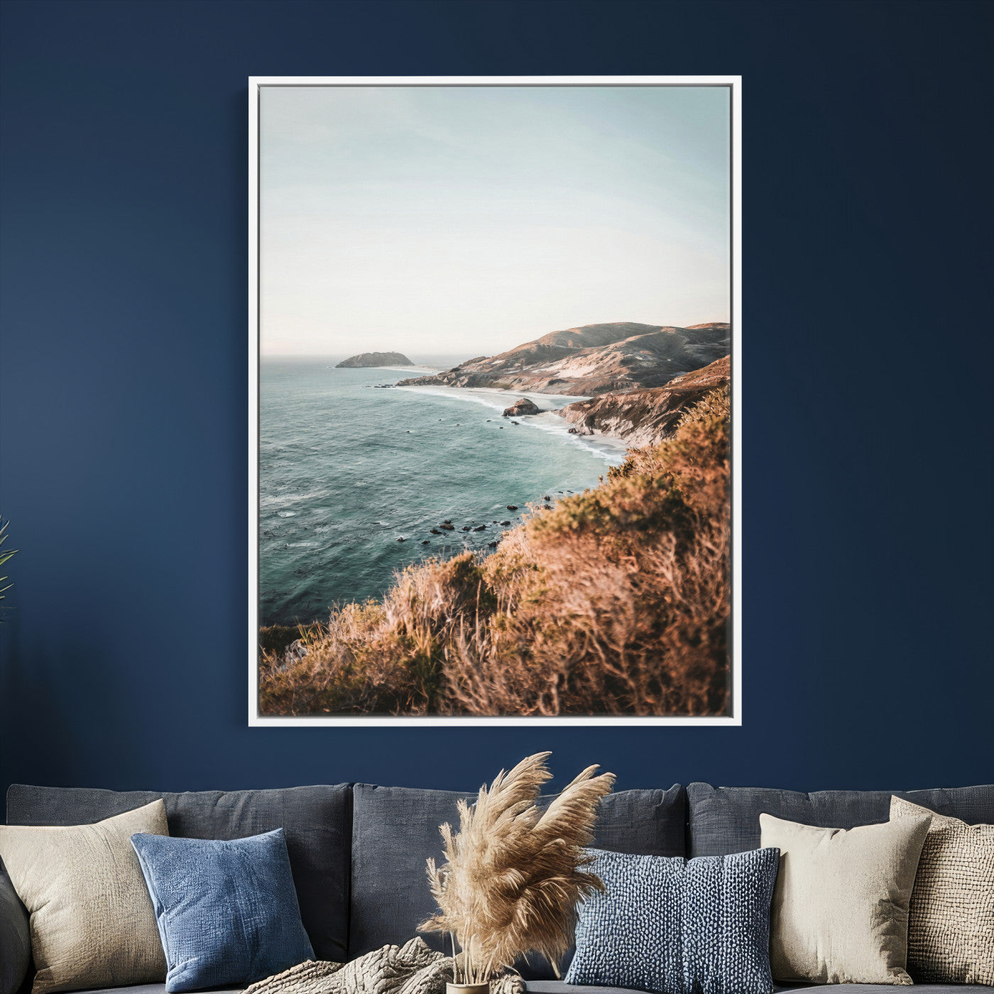 58099801-MGV-CV-24X36 - Coastal Cliffs Canvas Wall Art, Ocean Shoreline Photography Print, Teal Sea Landscape Decor, California Coast Art, Boho Beach House Wall Decor