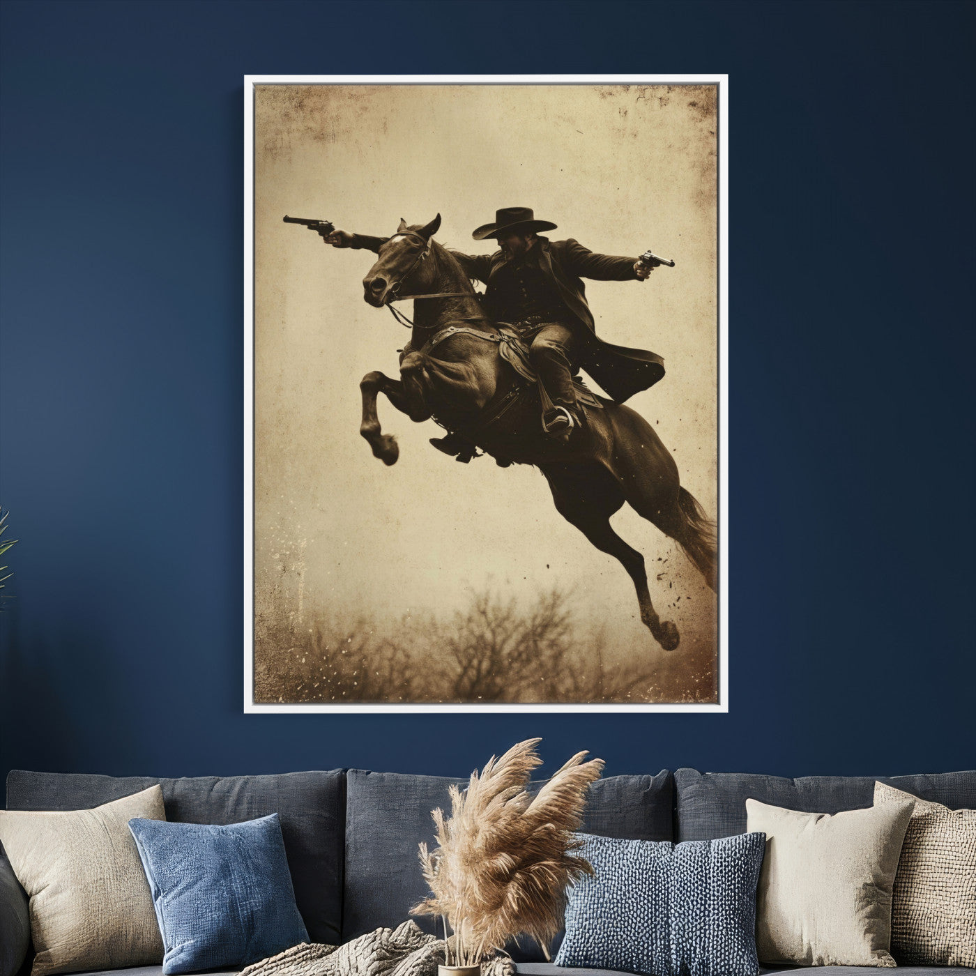 50552553-MGV-CV-24X36 - Vintage Cowboy Wall Art Canvas Print, Western Horse Rider Decor