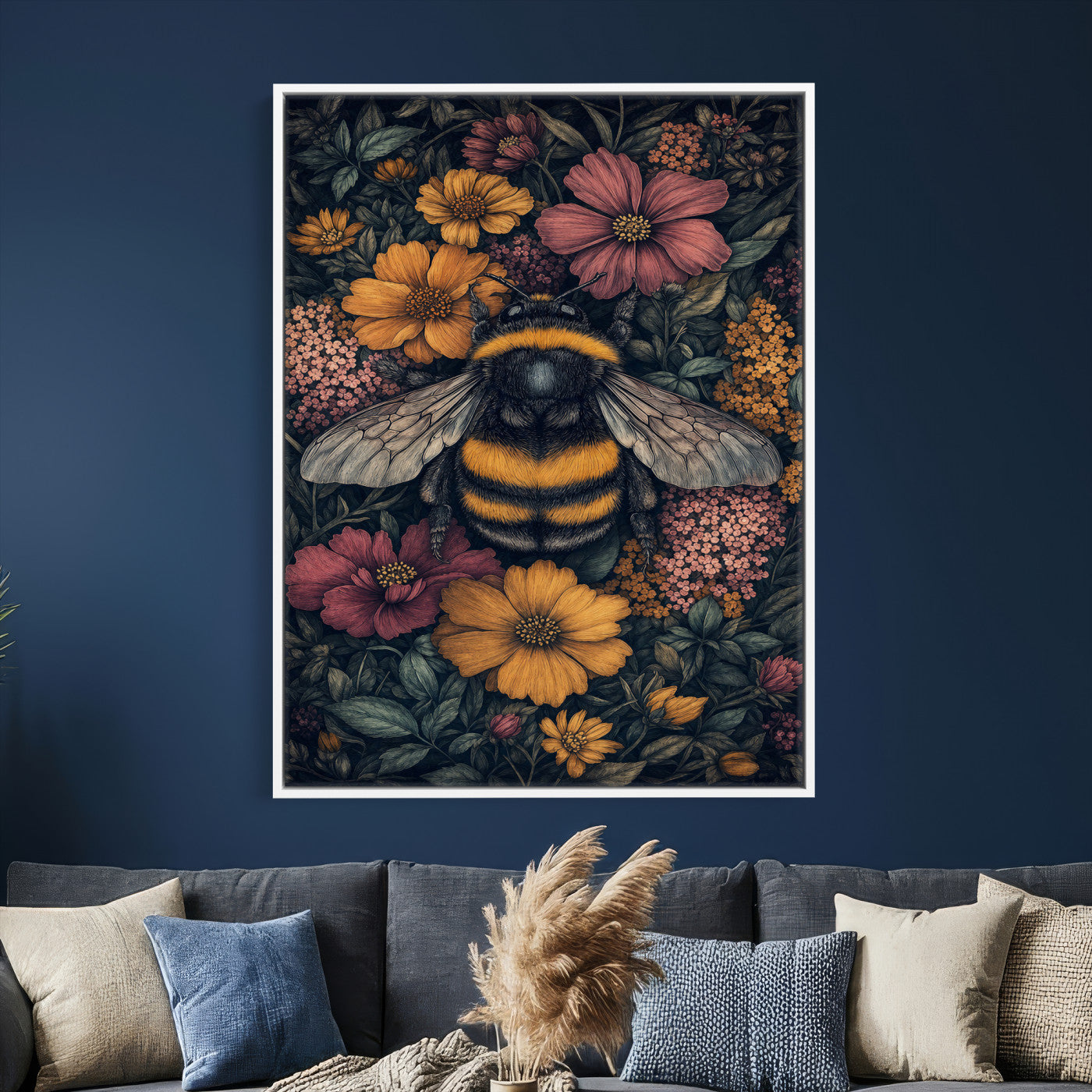 22869250-MGV-CV-24X36 - William Morris Style Prints Canvas Wall Art Lnner Framed, Vintage Bee Botanical Floral Wall Art Decor Pictures for Livingroom, Animals Pictures Decor Artwork
