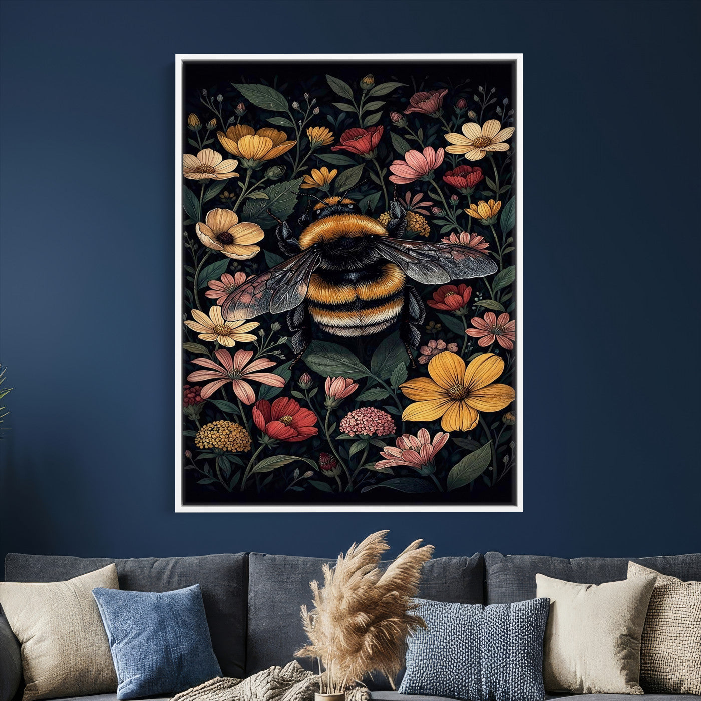 18863779-MGV-CV-24X36 - William Morris Style Prints Canvas Wall Art Lnner Framed, Vintage Bee Botanical Floral Wall Art Decor Pictures for Livingroom, Animals Pictures Decor Artwork