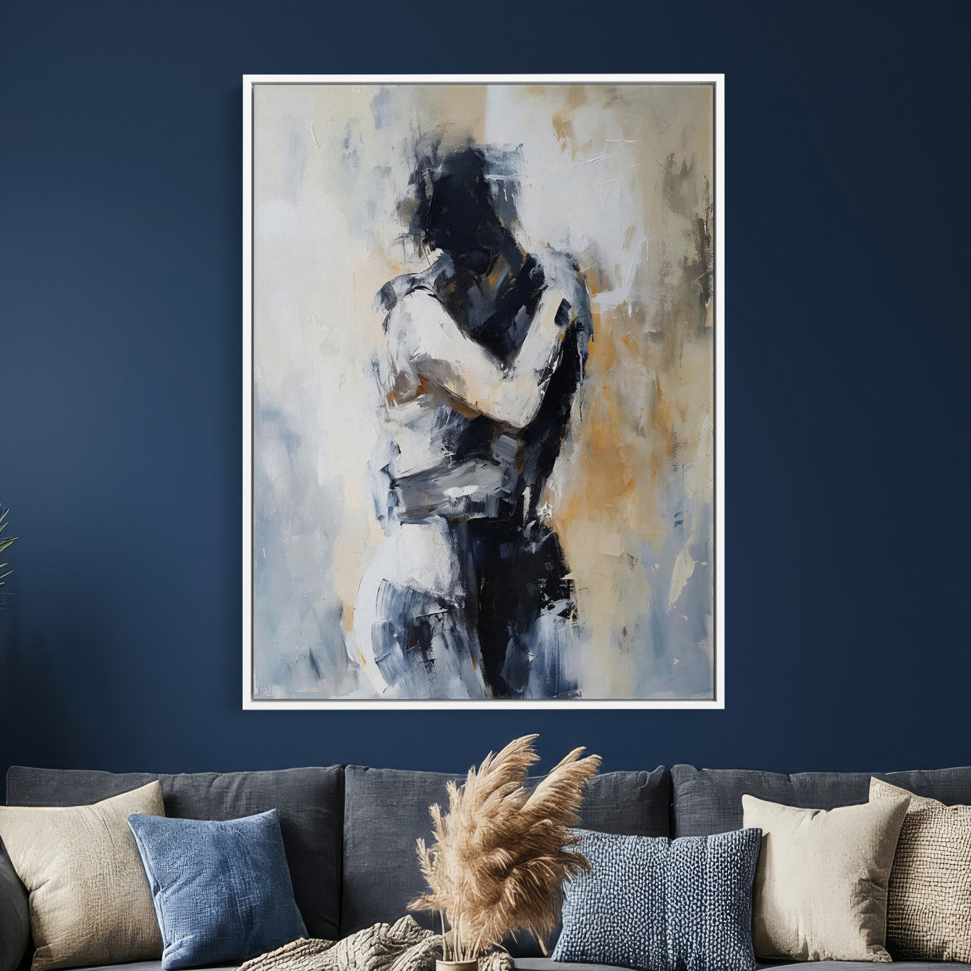 78448953-MGV-CV-24X36 - Monochrome Figurative Abstract Canvas Wall Art Moody Figure Oil Painting Print