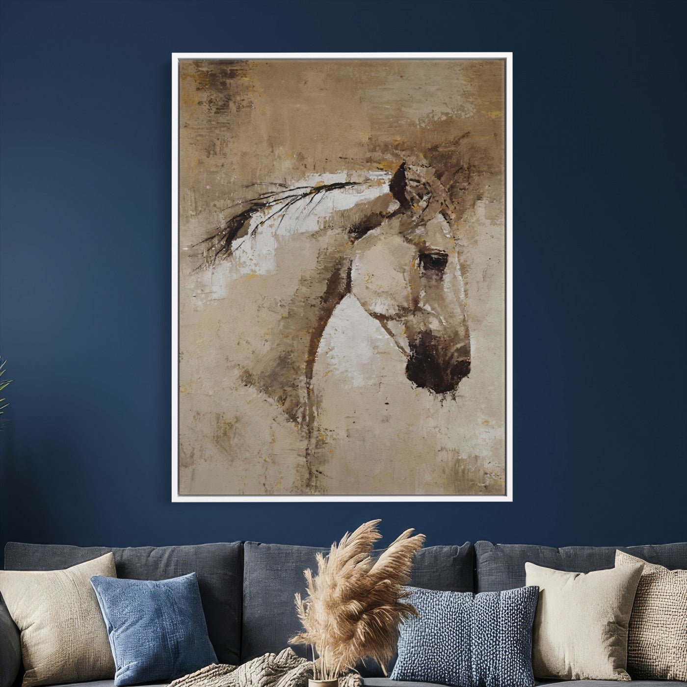 48488295-MGV-CV-24X36 - Rustic Horse Canvas Wall Art Neutral Tone Equestrian Oil Painting Print