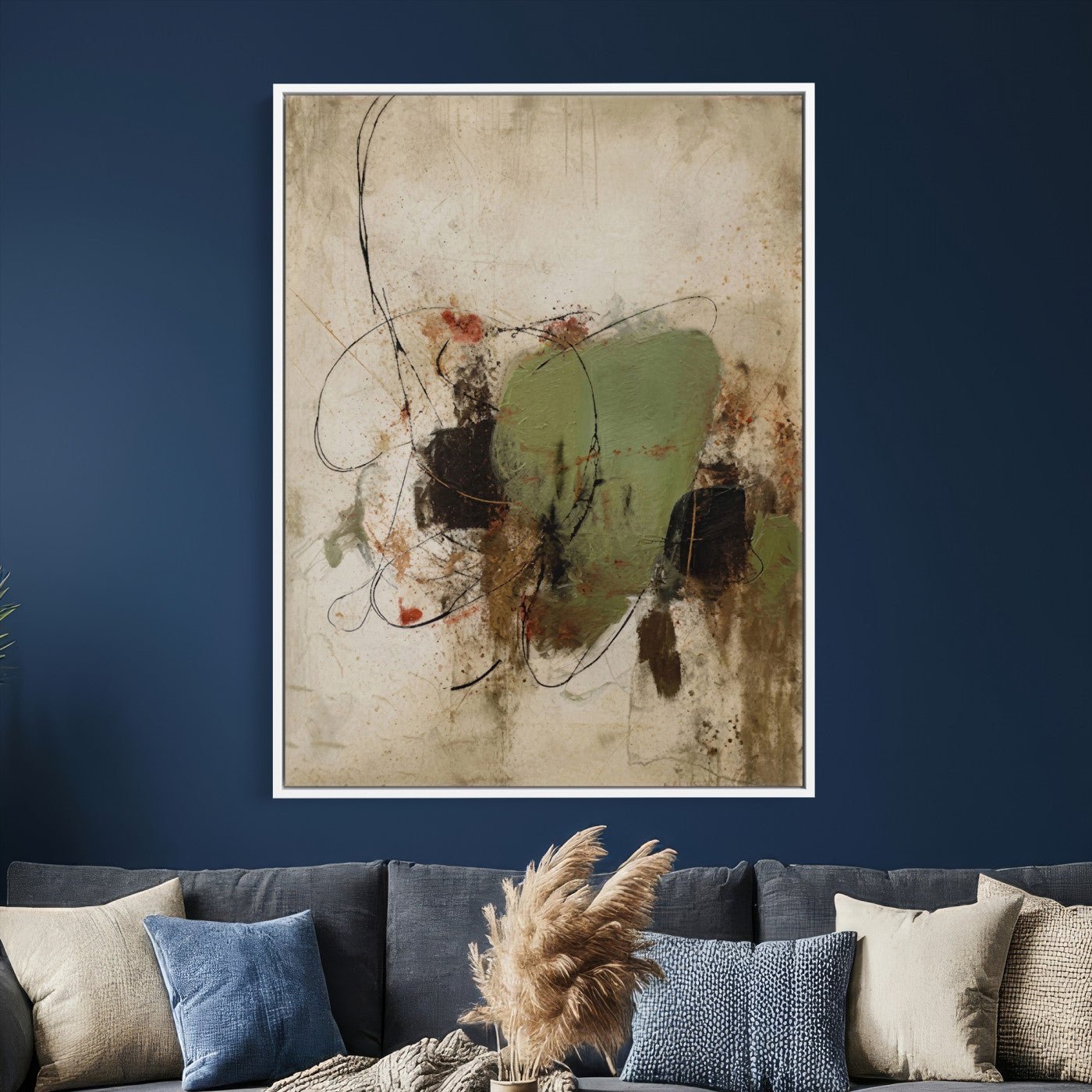 18219840-MGV-TP-24X36 - Sage Green Abstract Canvas Wall Art Textured Neutral Mixed Media Print for Home Decor