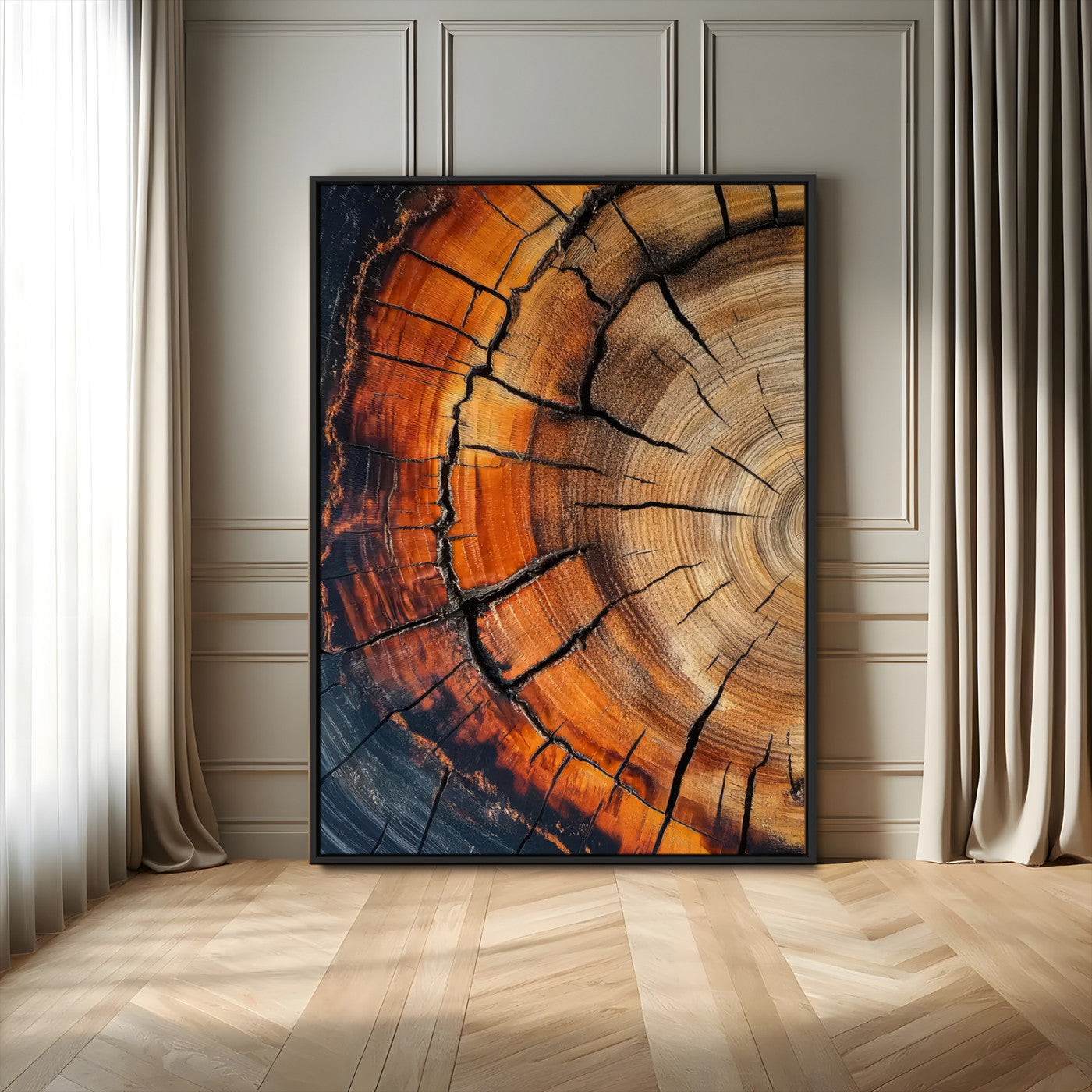 33751185-MGV-FC-24X36_Black-Tree Rings Wall Art Canvas Print – Rustic Wood Grain Texture Natural Pattern Warm Earthy Artwork for Home Office
