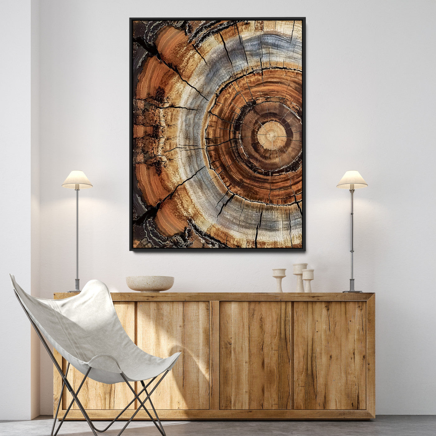 28233914-MGV-CV-36X24-Tree Rings Wall Art Canvas Print – Rustic Wood Grain Pattern Natural Rings Earthy Artwork for Home, Office, Living Room