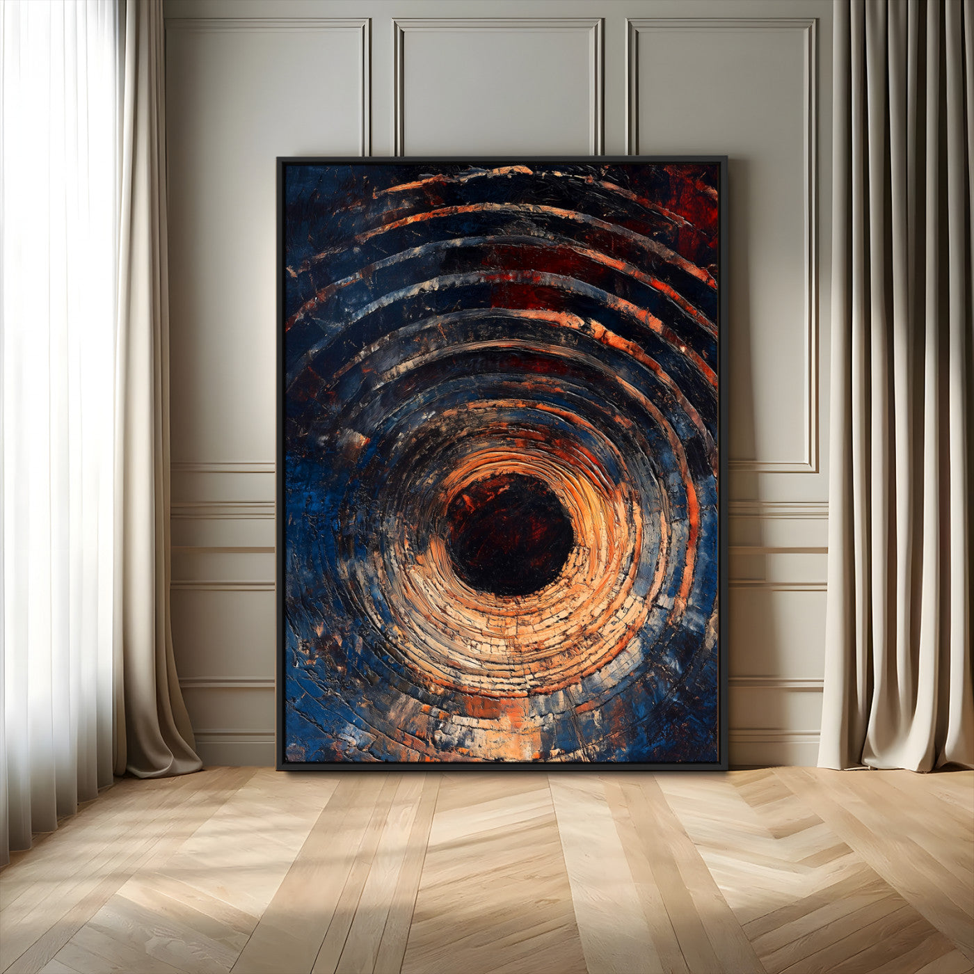 95449028-MGV-FC-24X36_Black-Textured Spiral Wall Art Canvas Print – Framed Abstract Wooden Design Modern Artwork for Home and Office Decor