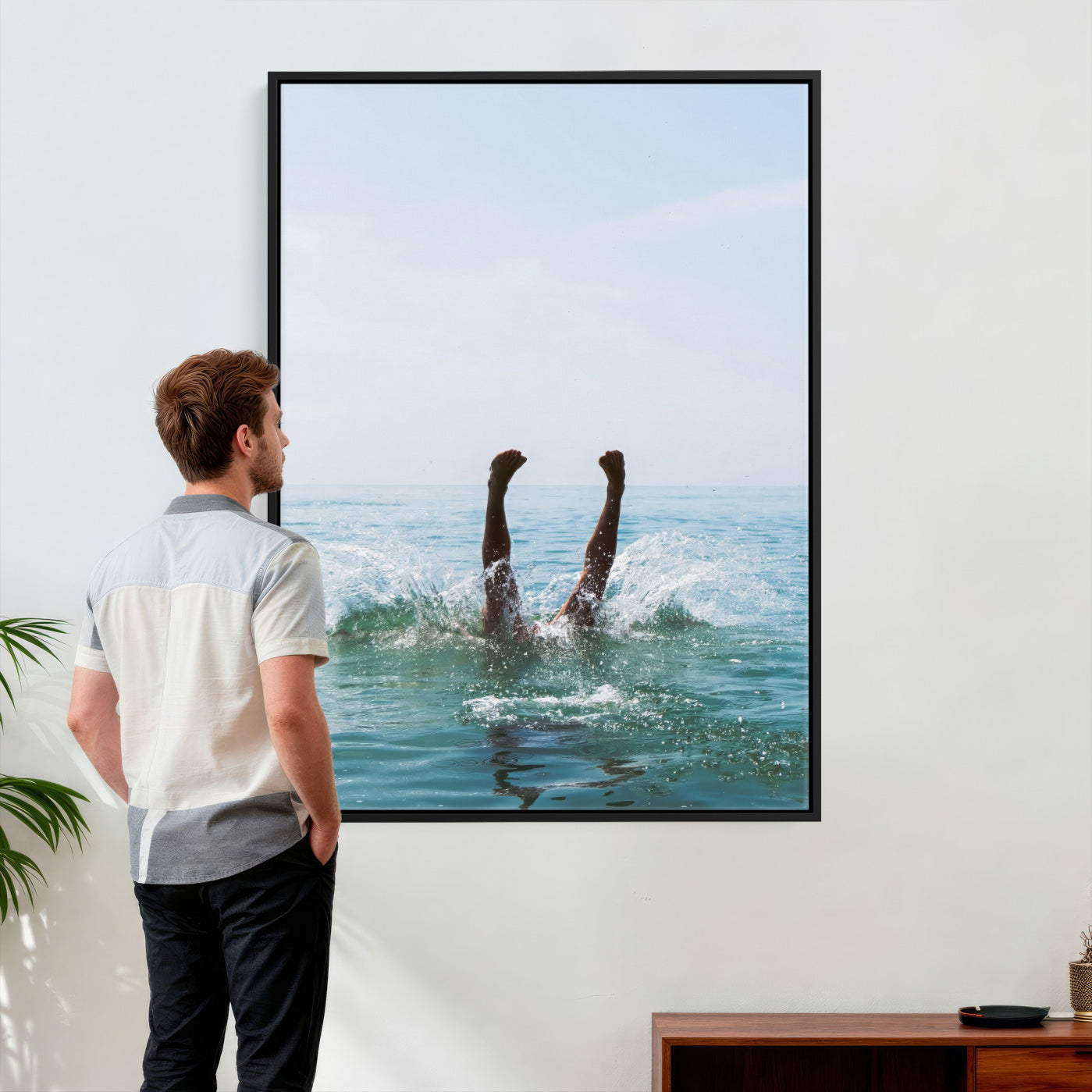 14351555-MGV-CV-24X36 - Splash Dive Wall Art – Ocean Waves Canvas Print, Summer Swim Adventure, Cool Blue Water for Living Room or Vacation Home Decor