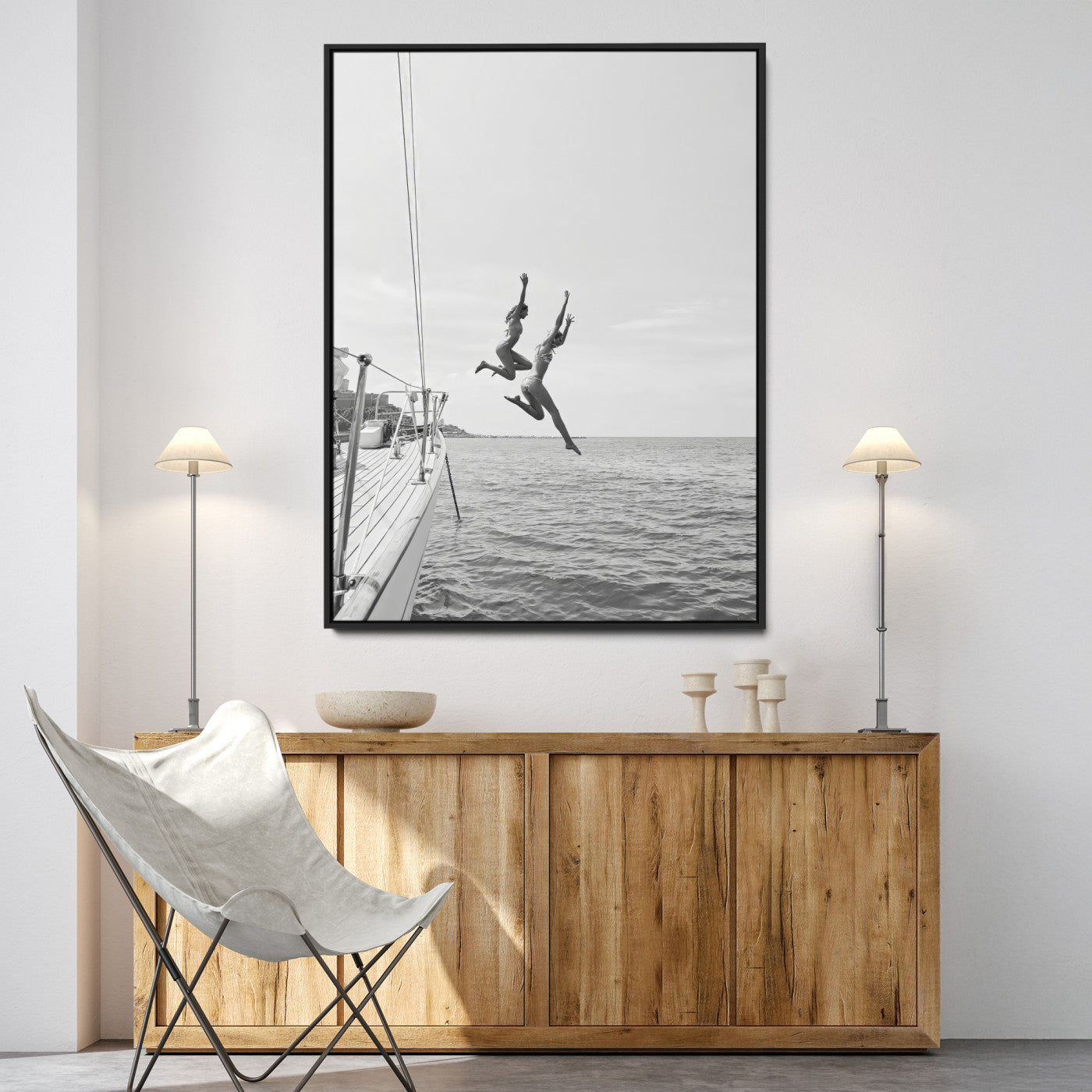 -Sailing Wall Art Canvas Print, Framed Ocean Adventure Art Picture Print, Summer Perfect Minimalism