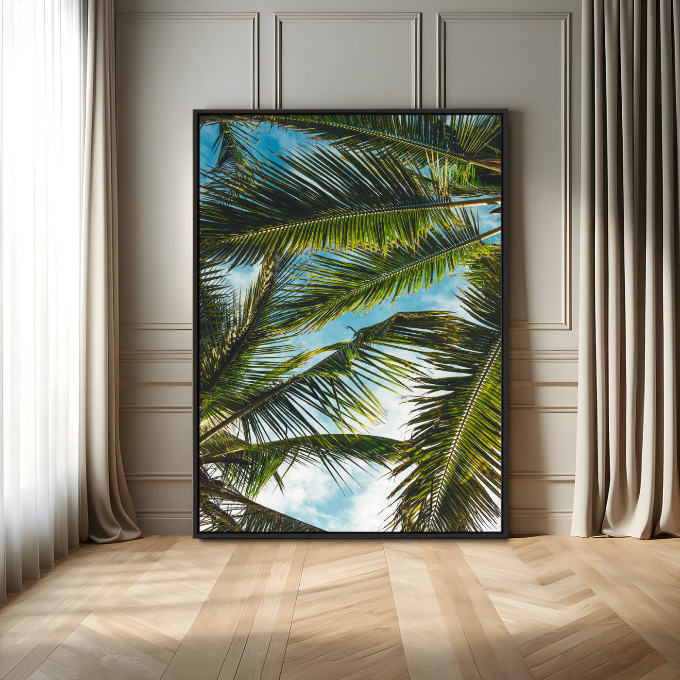 31086560-MGV-FC-24X36_Black-Palm Leaves Wall Art Canvas Print – Framed Tropical Vibes Green Foliage Nature Scene Artwork for Home Office